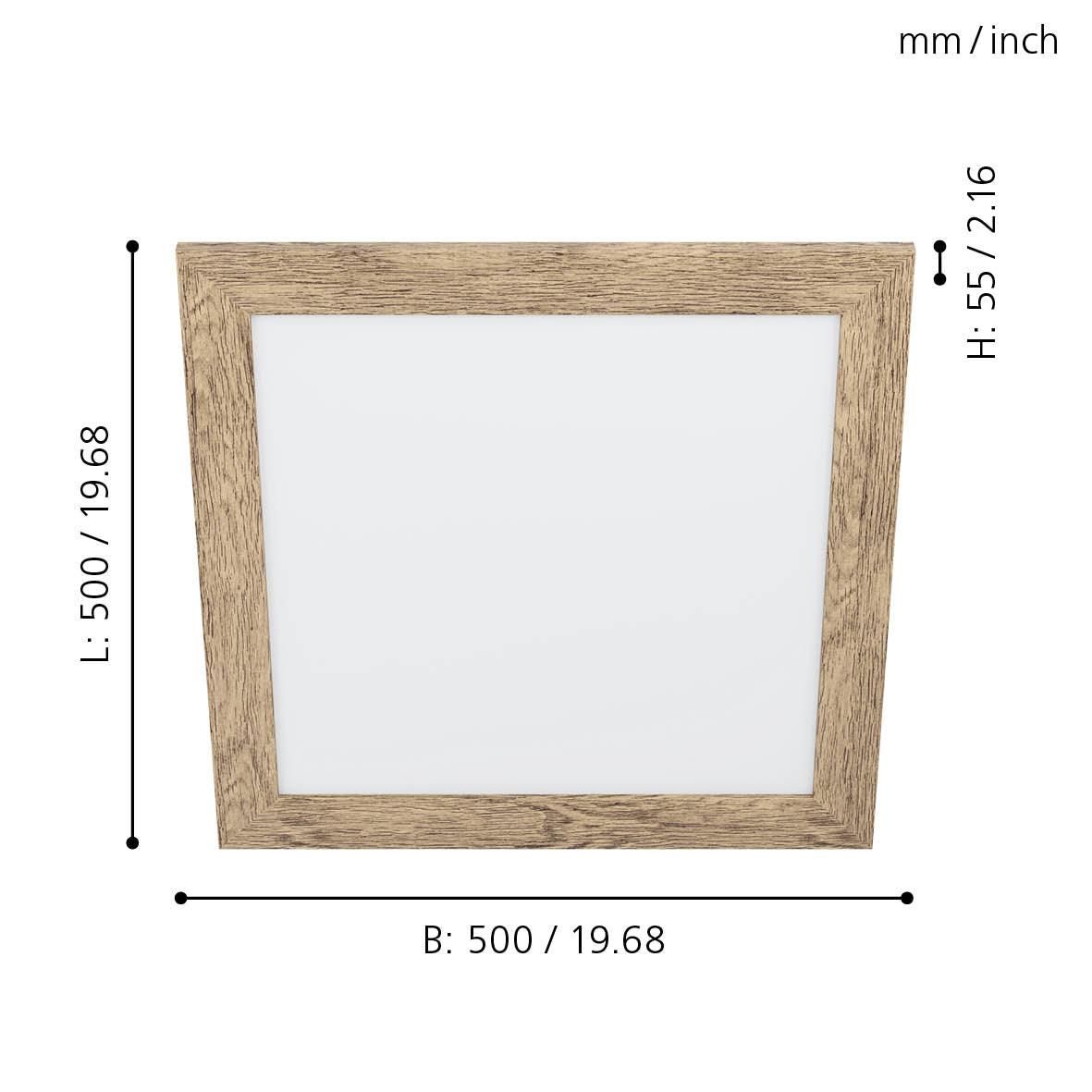 eglo piglionasso wooden framed square led panel flush 50cm living room image