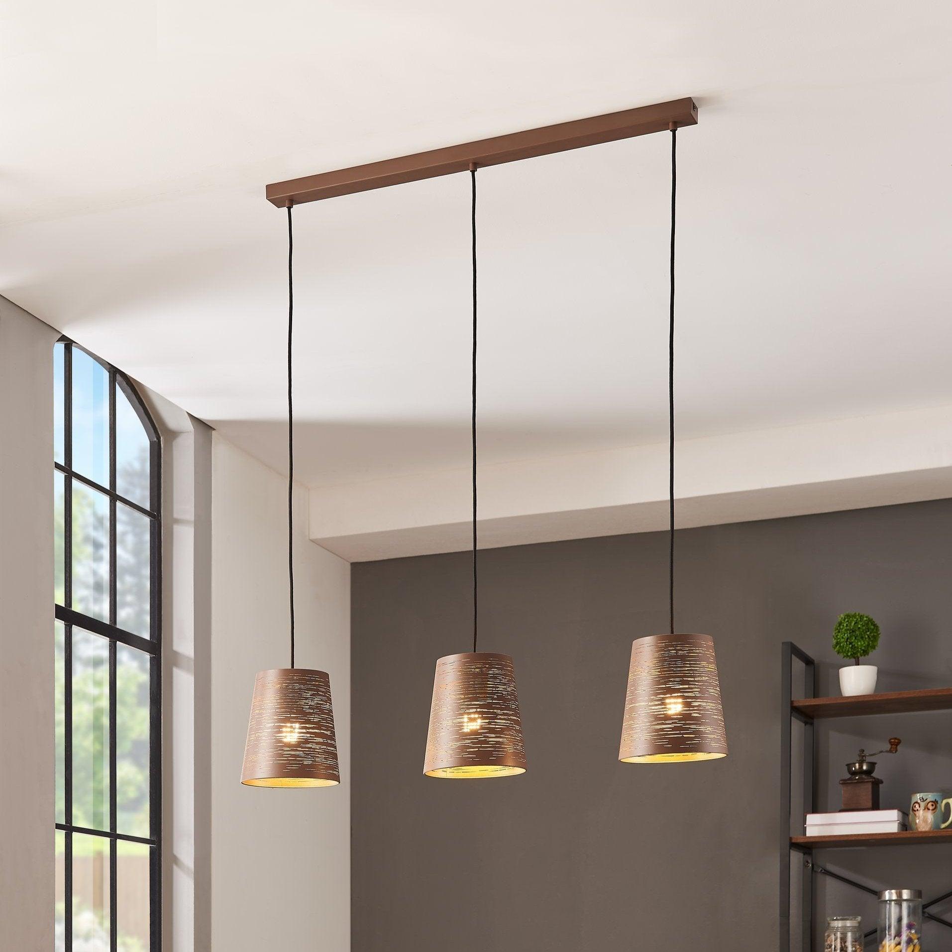 eglo segezia brown gold 3 light metal ceiling pendant