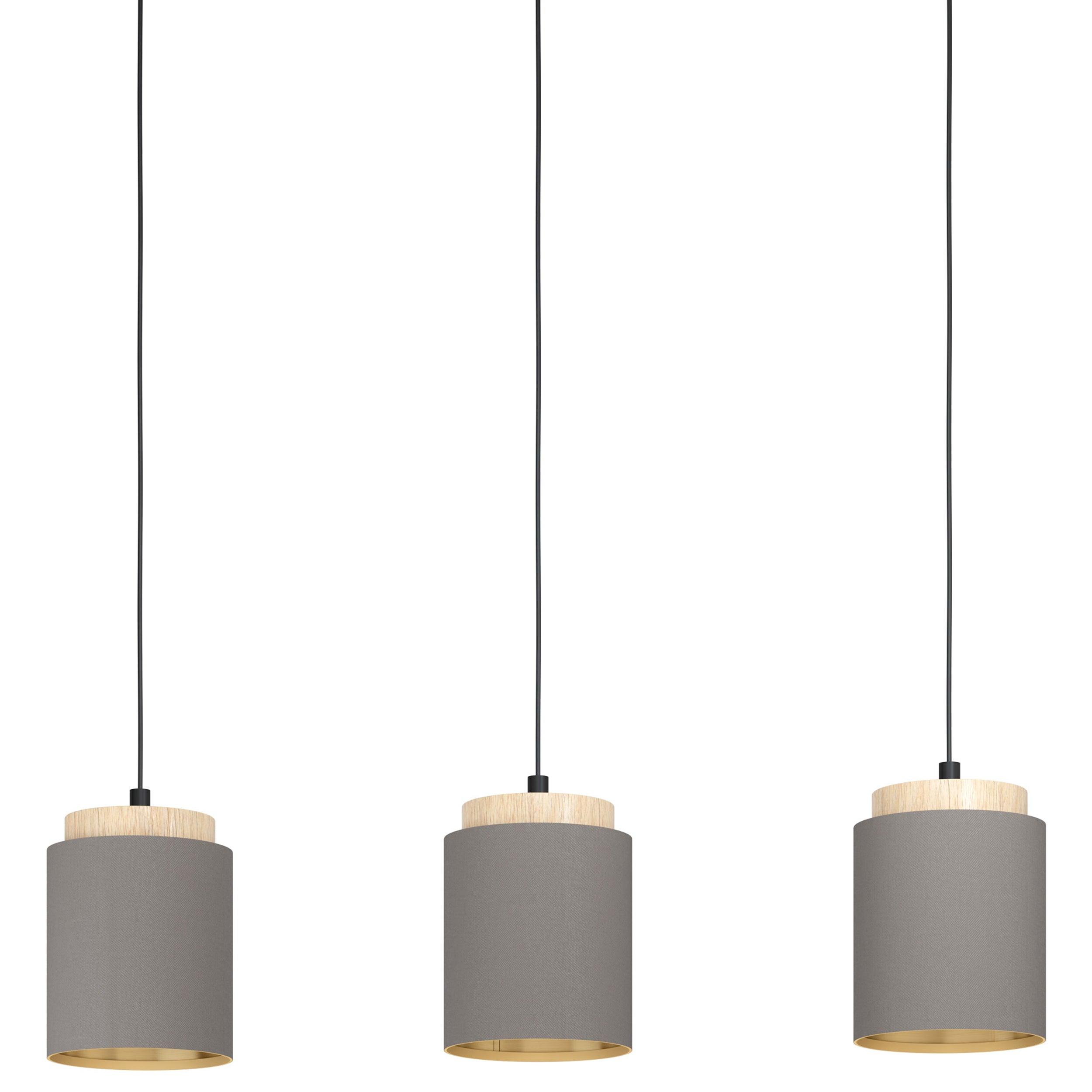 eglo albariza brown gold fabric 3 light ceiling pendant living room close up