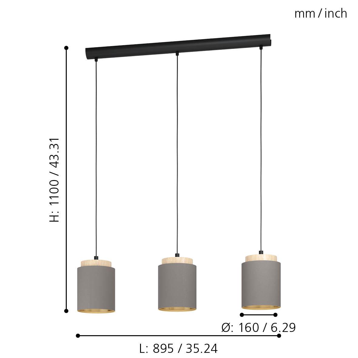 eglo albariza brown gold fabric 3 light ceiling pendant kitchen lighting