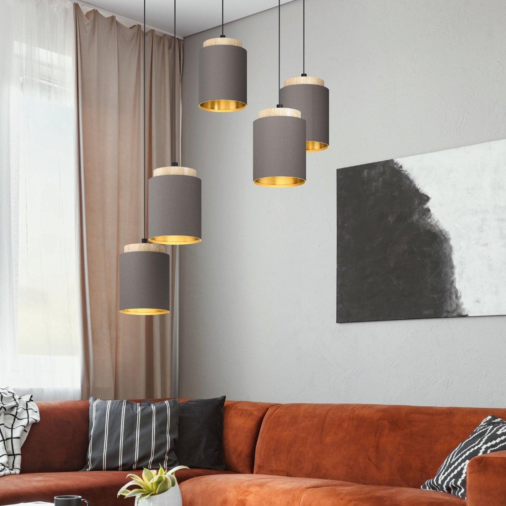 eglo albariza brown gold fabric 5 light ceiling pendant living room image