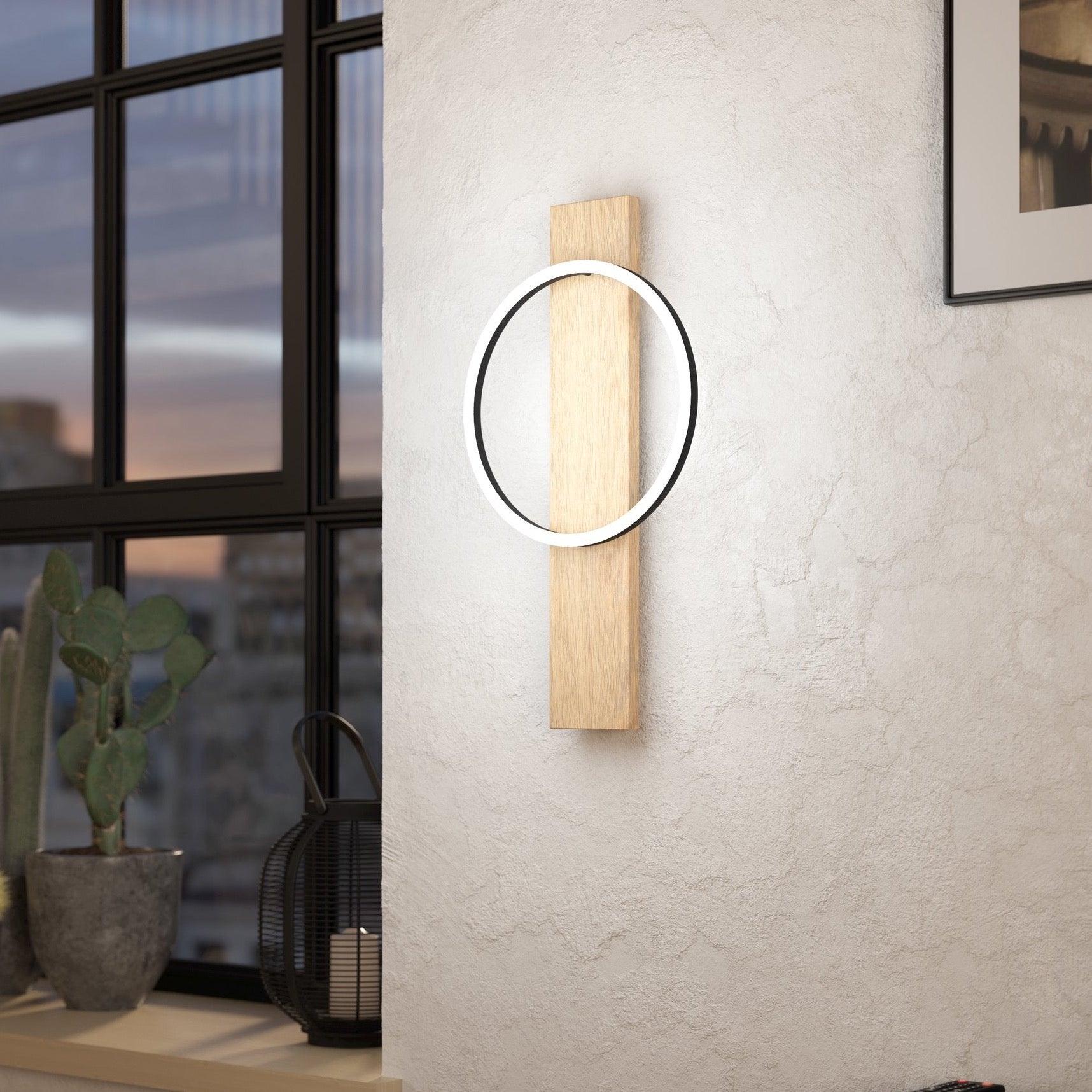eglo boyal light wood led wall light