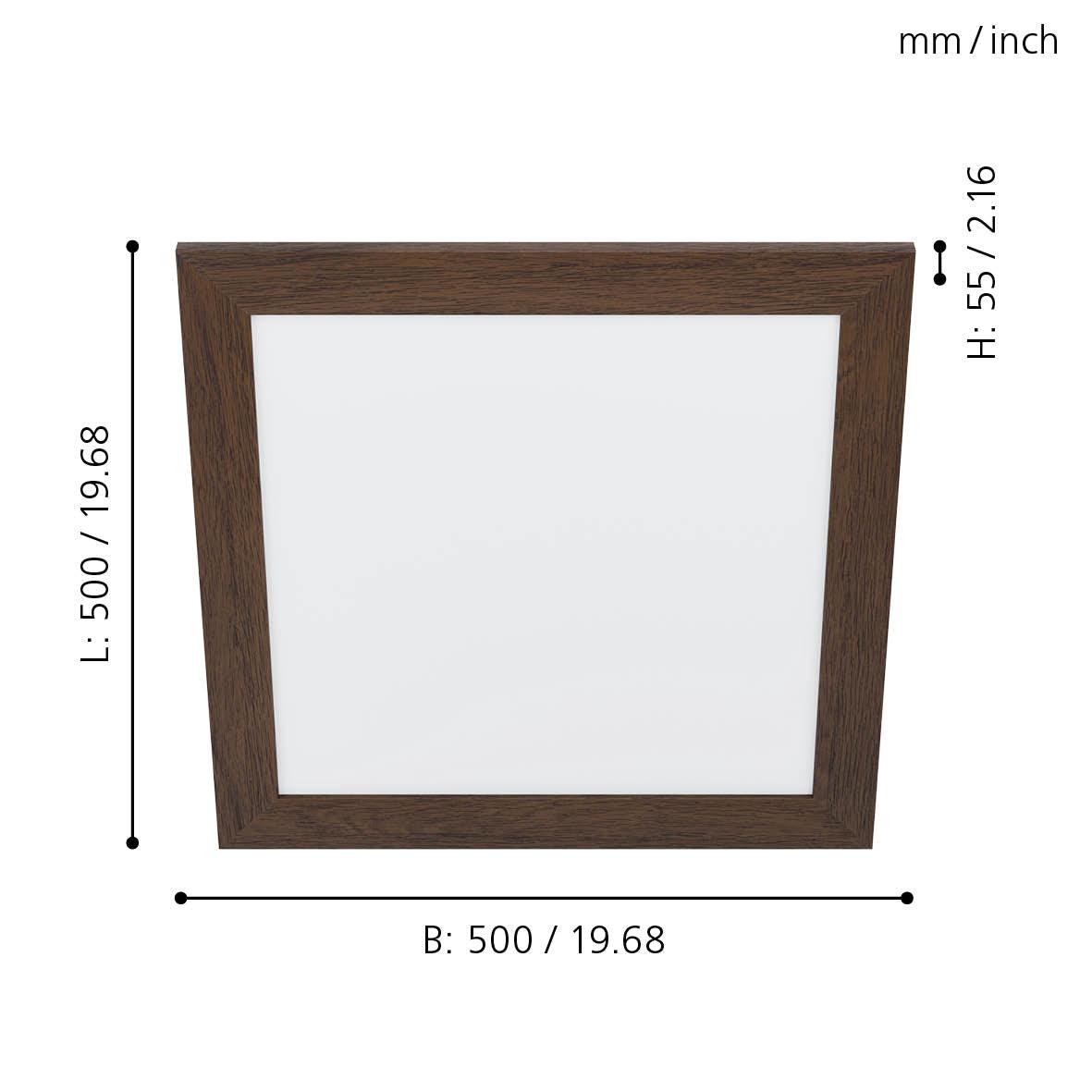 eglo piglionasso walnut framed square led panel flush 50cm living room image