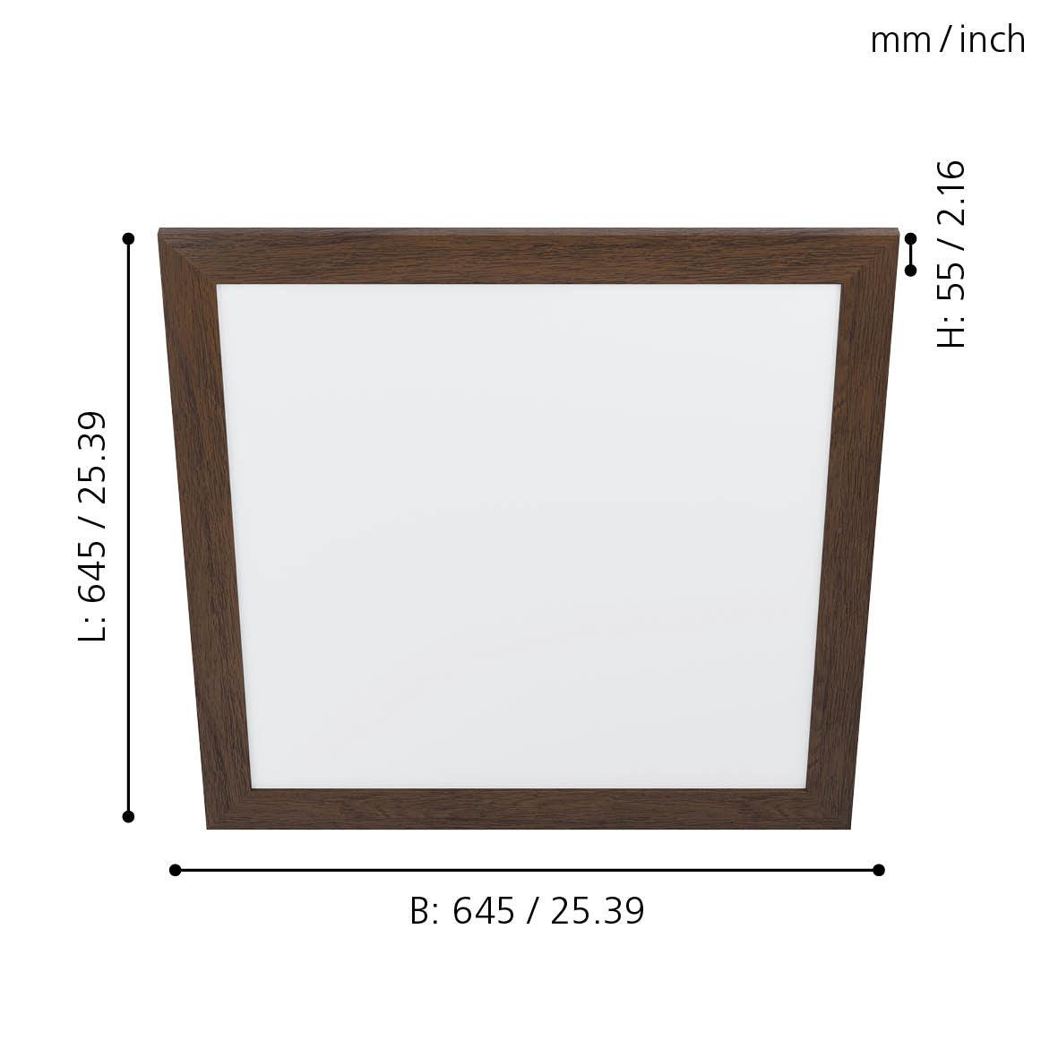 eglo piglionasso walnut framed square led panel flush 64 5cm living room close up