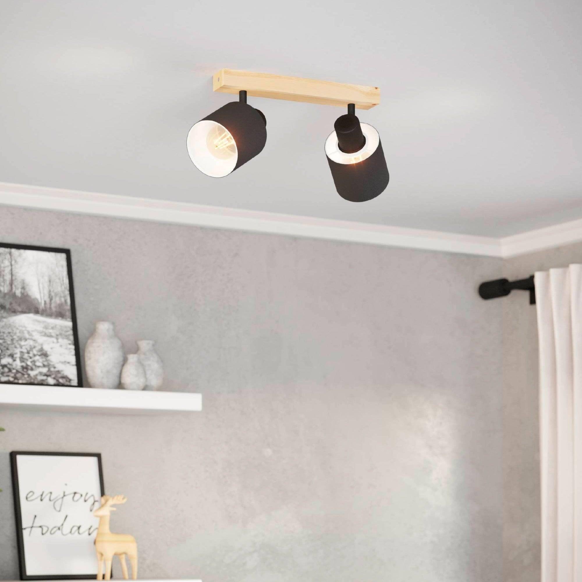 eglo batallas wood black 2 light bar spotlight