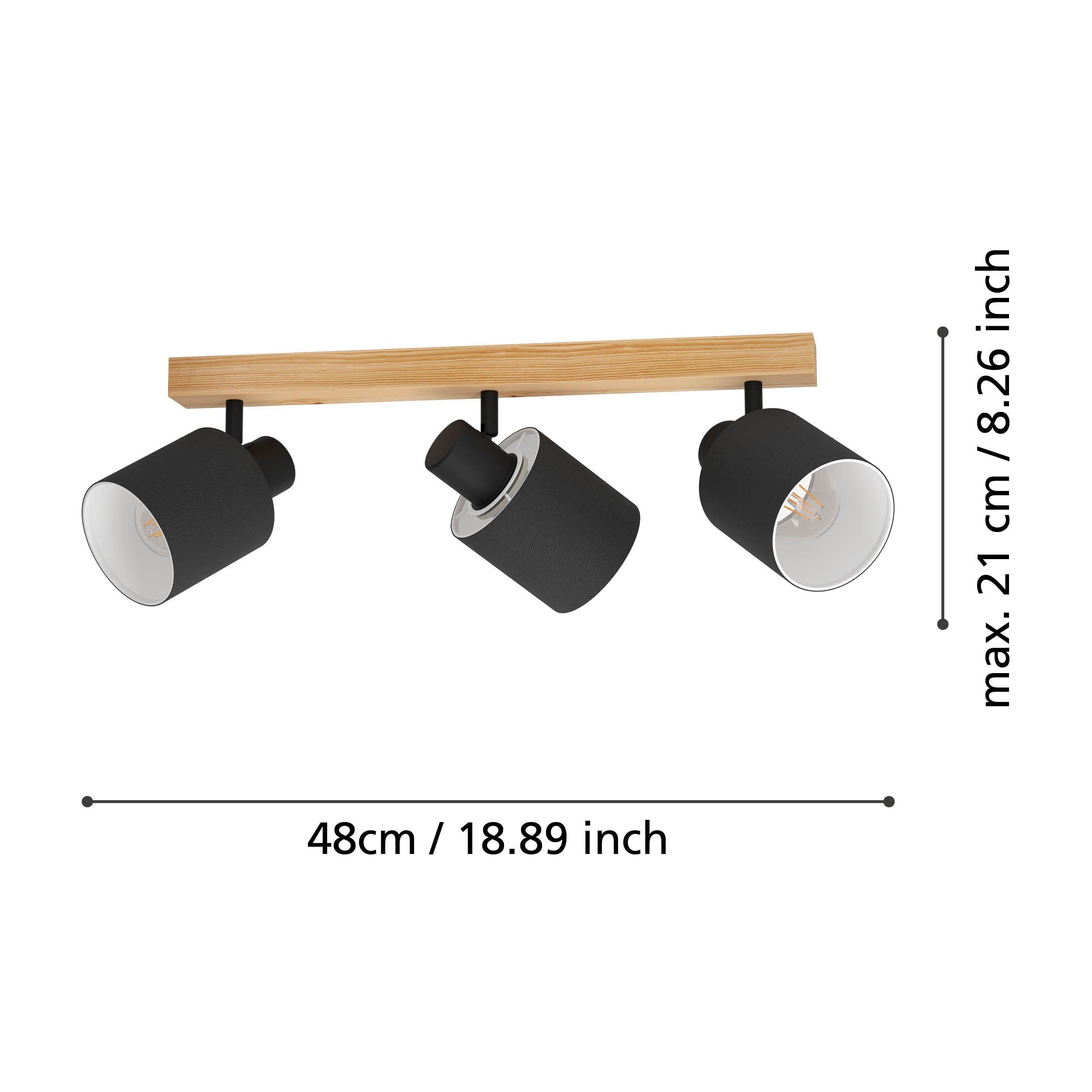 eglo batallas wood black 3 light bar spotlight living room close up