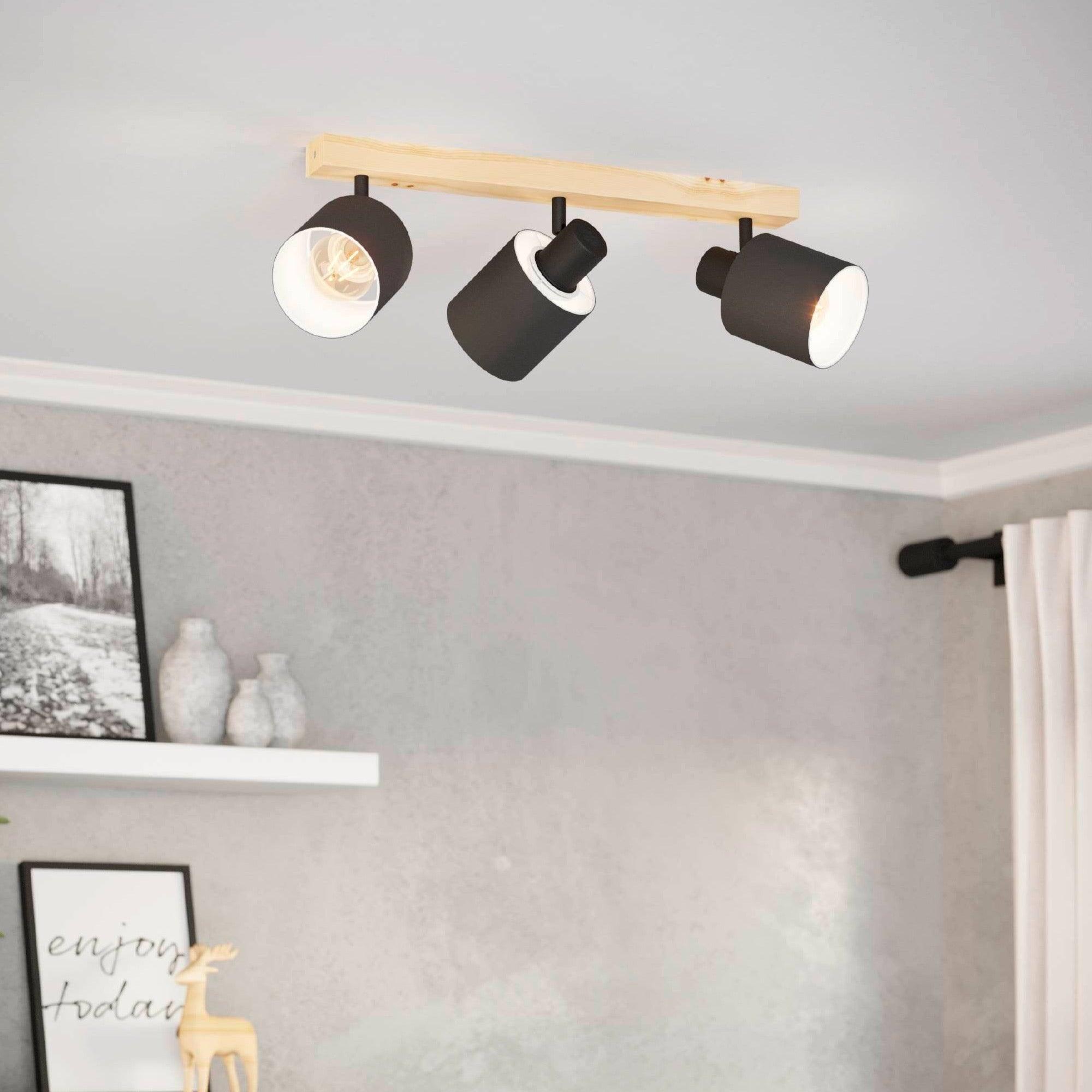 eglo batallas wood black 3 light bar spotlight