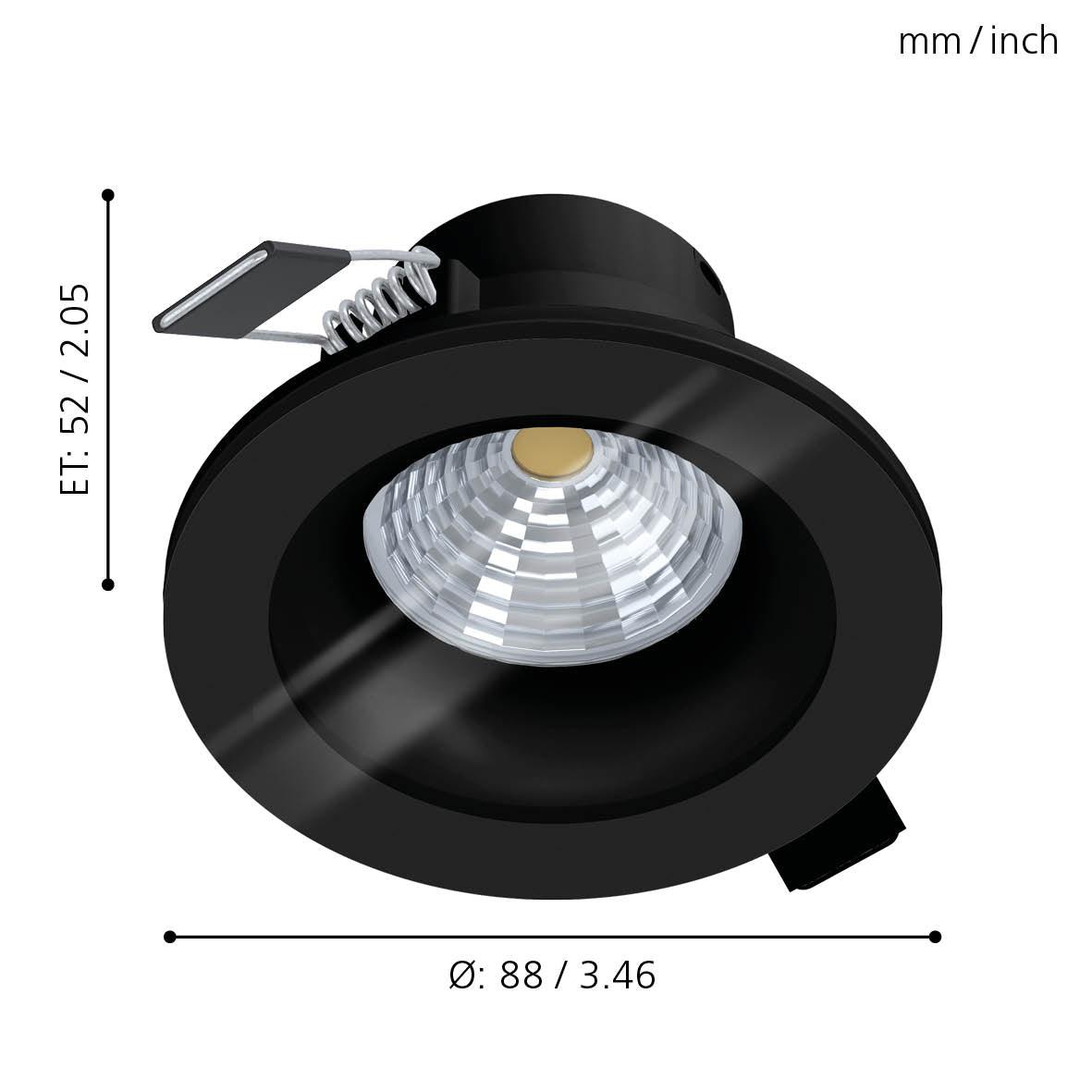 eglo salabate black led recessed ceiling light warm white living room close up