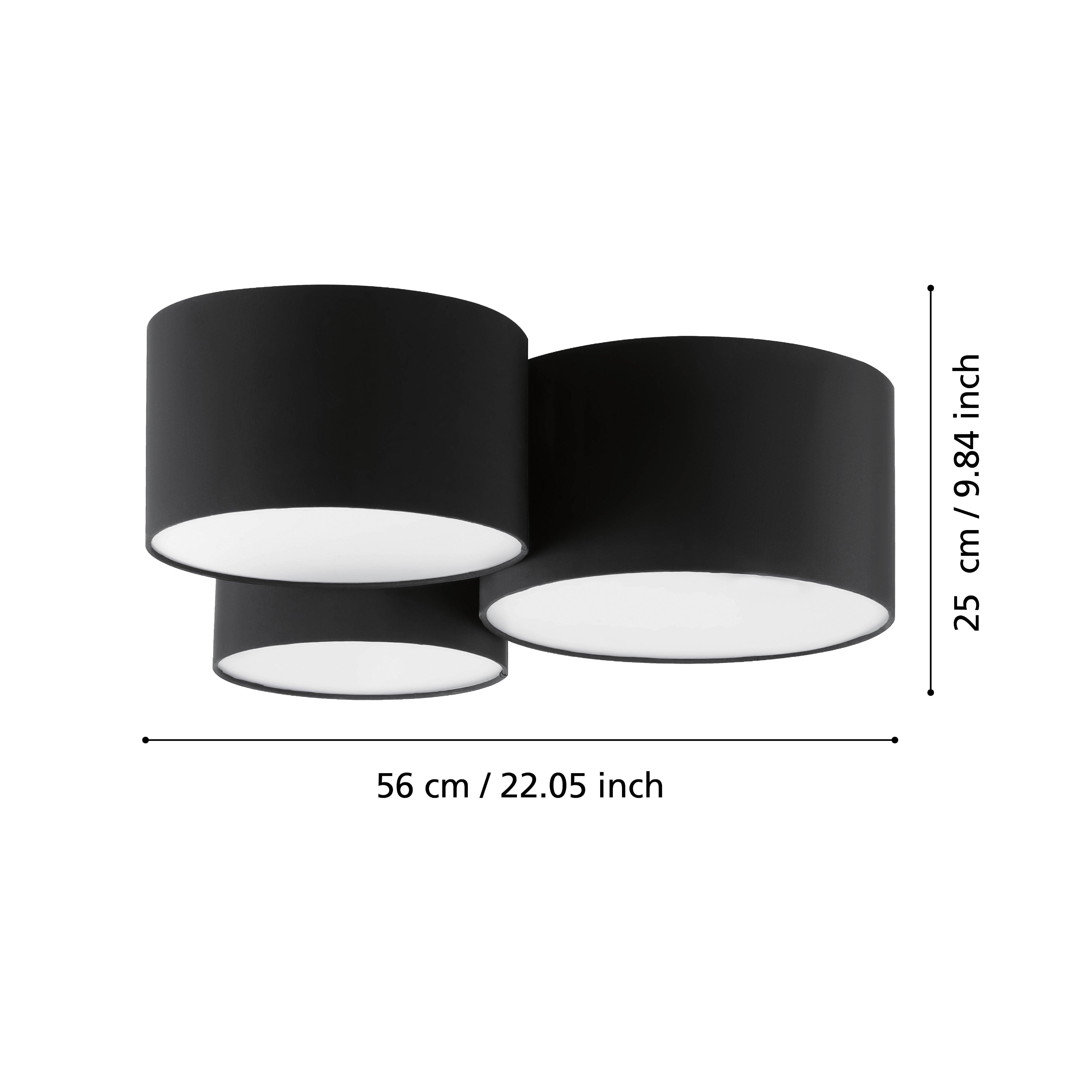 eglo pastore 2 ceiling flush with 3 black fabric shades living room close up