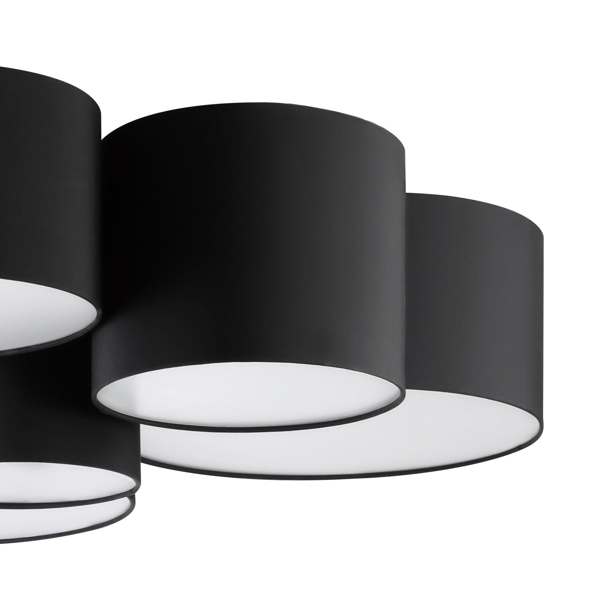 eglo pastore 2 ceiling flush with 6 black fabric shades living room close up