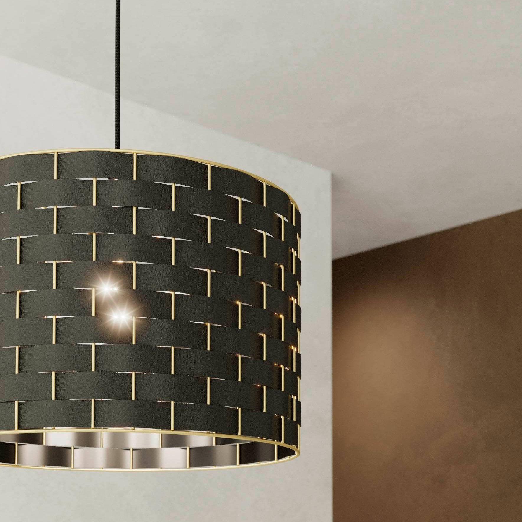 eglo marasales brass interwoven black fabric ceiling pendant living room image