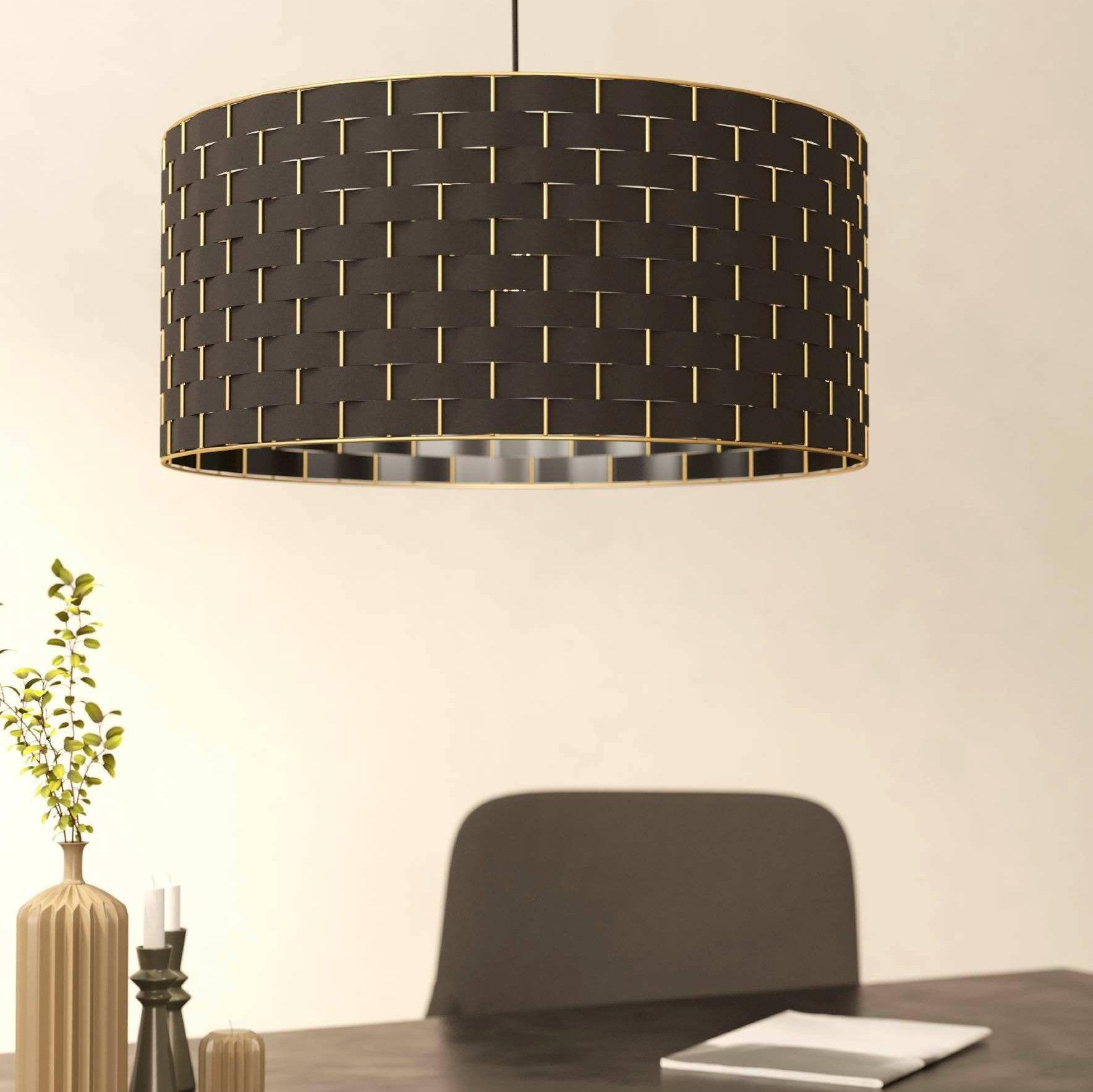 eglo marasales brass interwoven black fabric pendant 55cm living room image