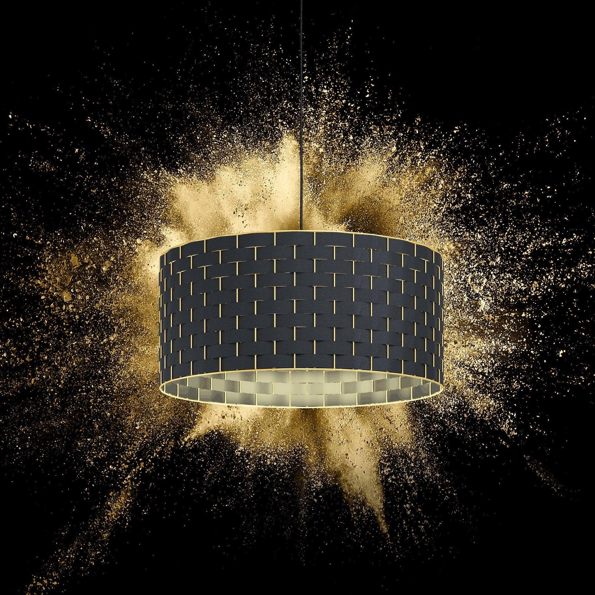 eglo marasales brass interwoven black fabric pendant 55cm living room close up