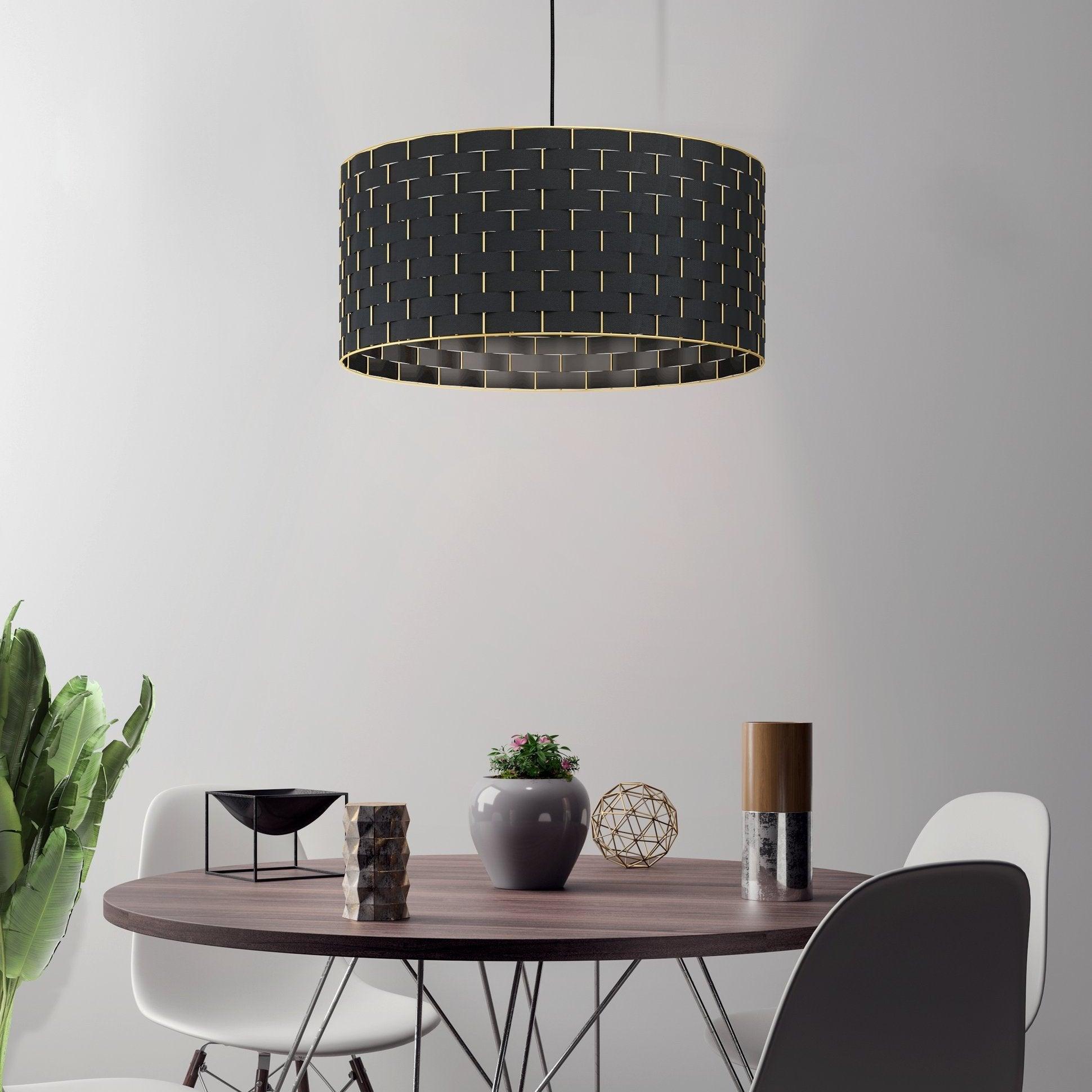 eglo marasales brass interwoven black fabric pendant 55cm