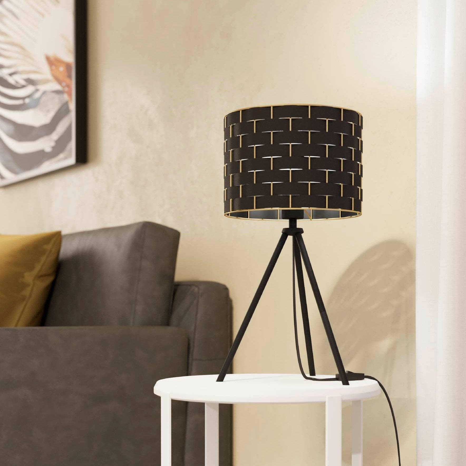 eglo marasales black interwoven fabric tripod table lamp