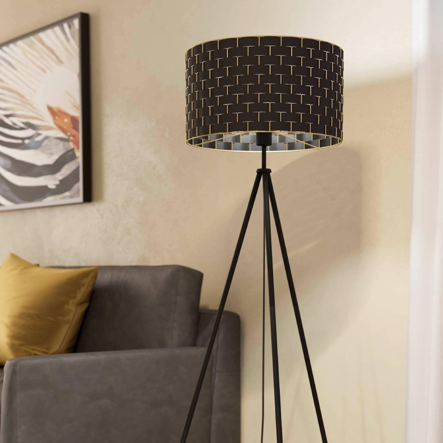 eglo marasales black tripod floor lamp with brass fabric shade living room image