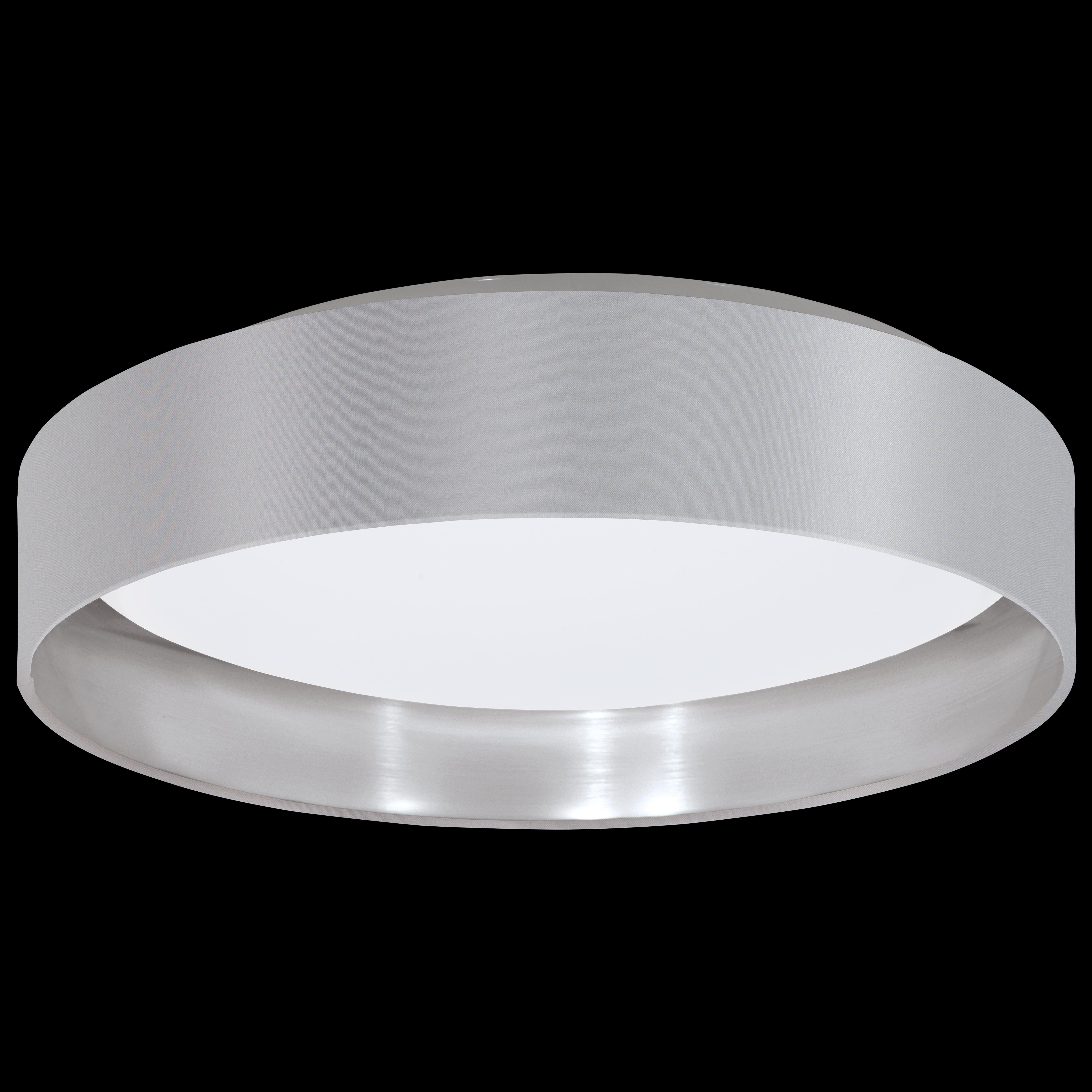 eglo maserlo 2 round grey silver fabric flush ceiling light living room image