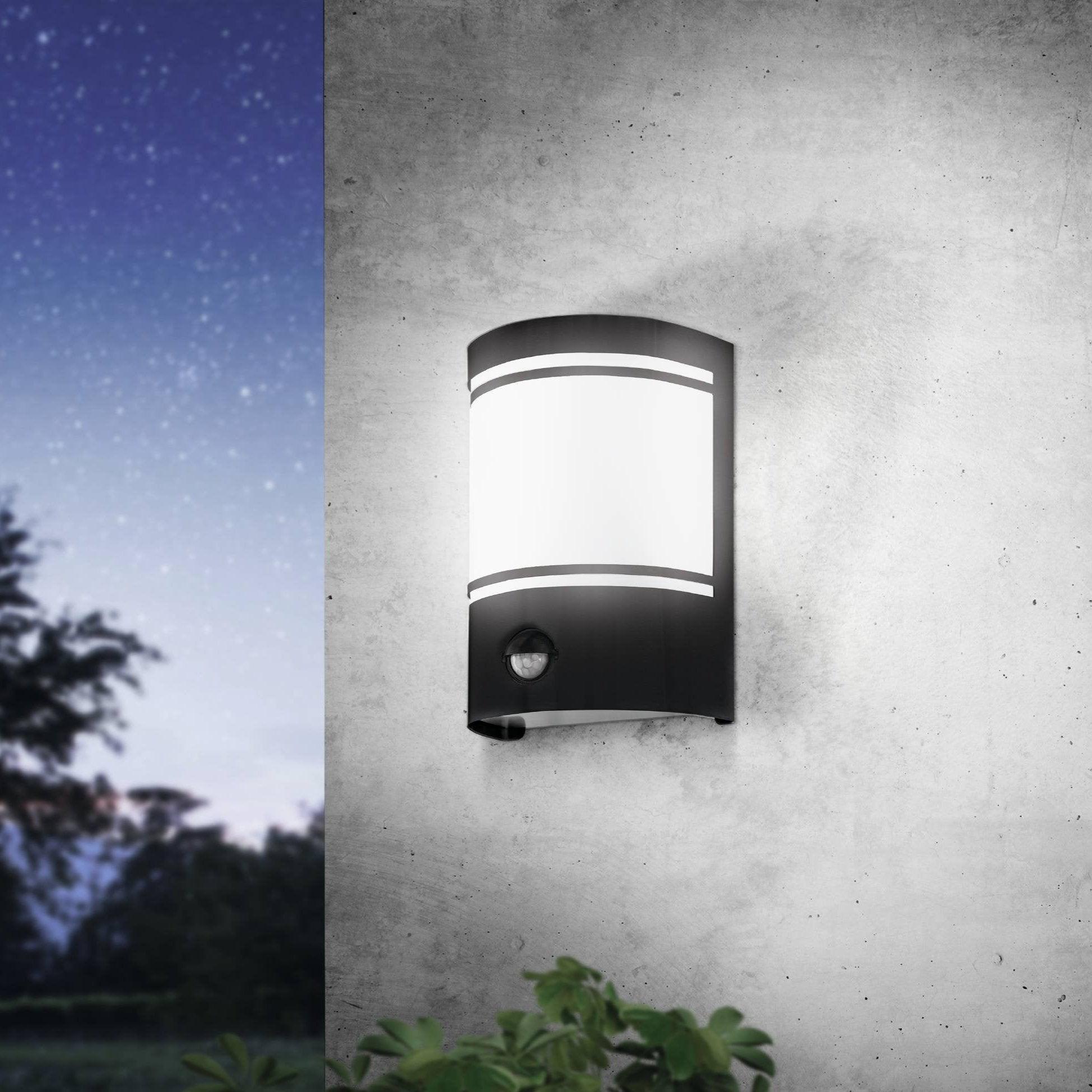 eglo cerno black curved pir outdoor wall light ip45