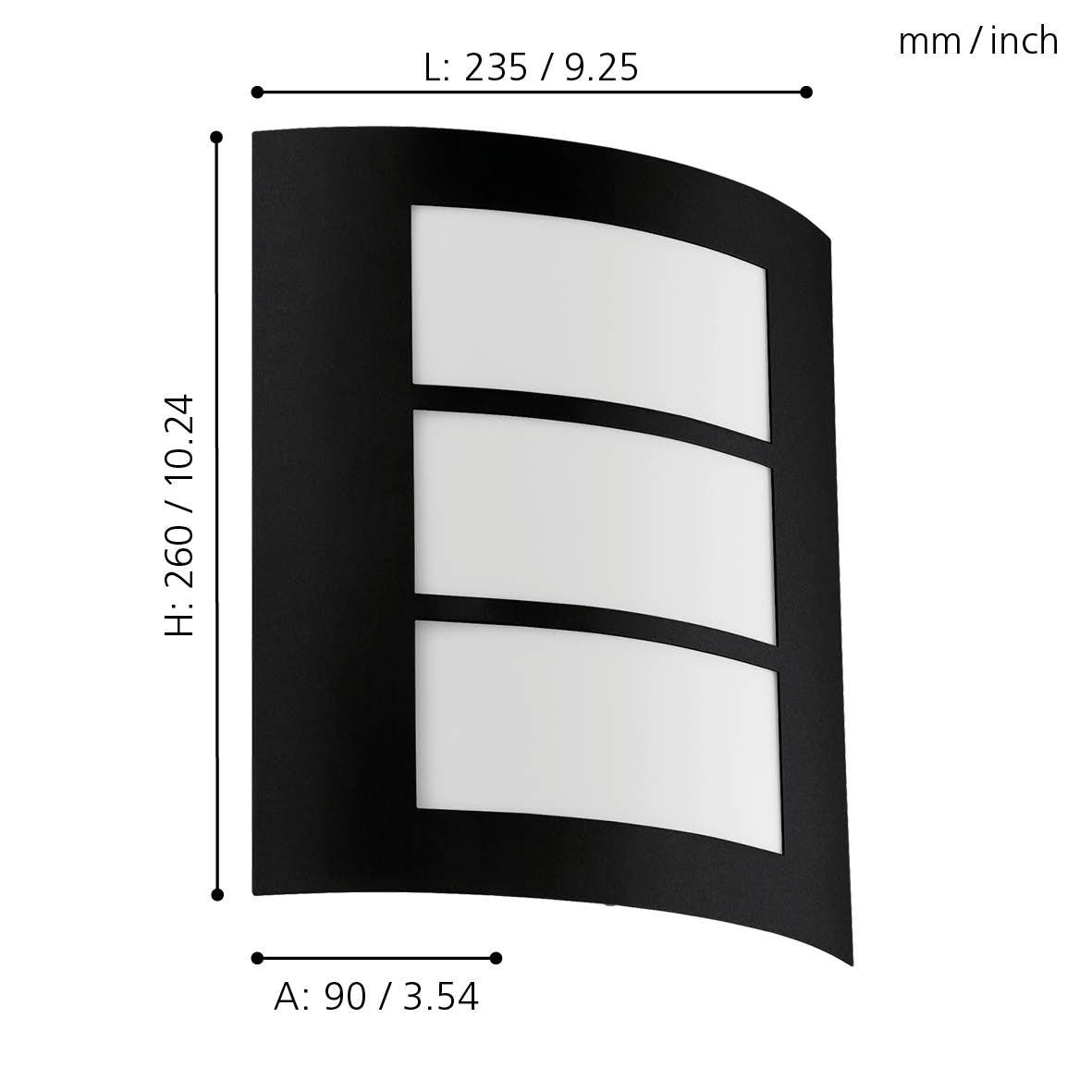eglo city black curved outdoor wall light living room close up