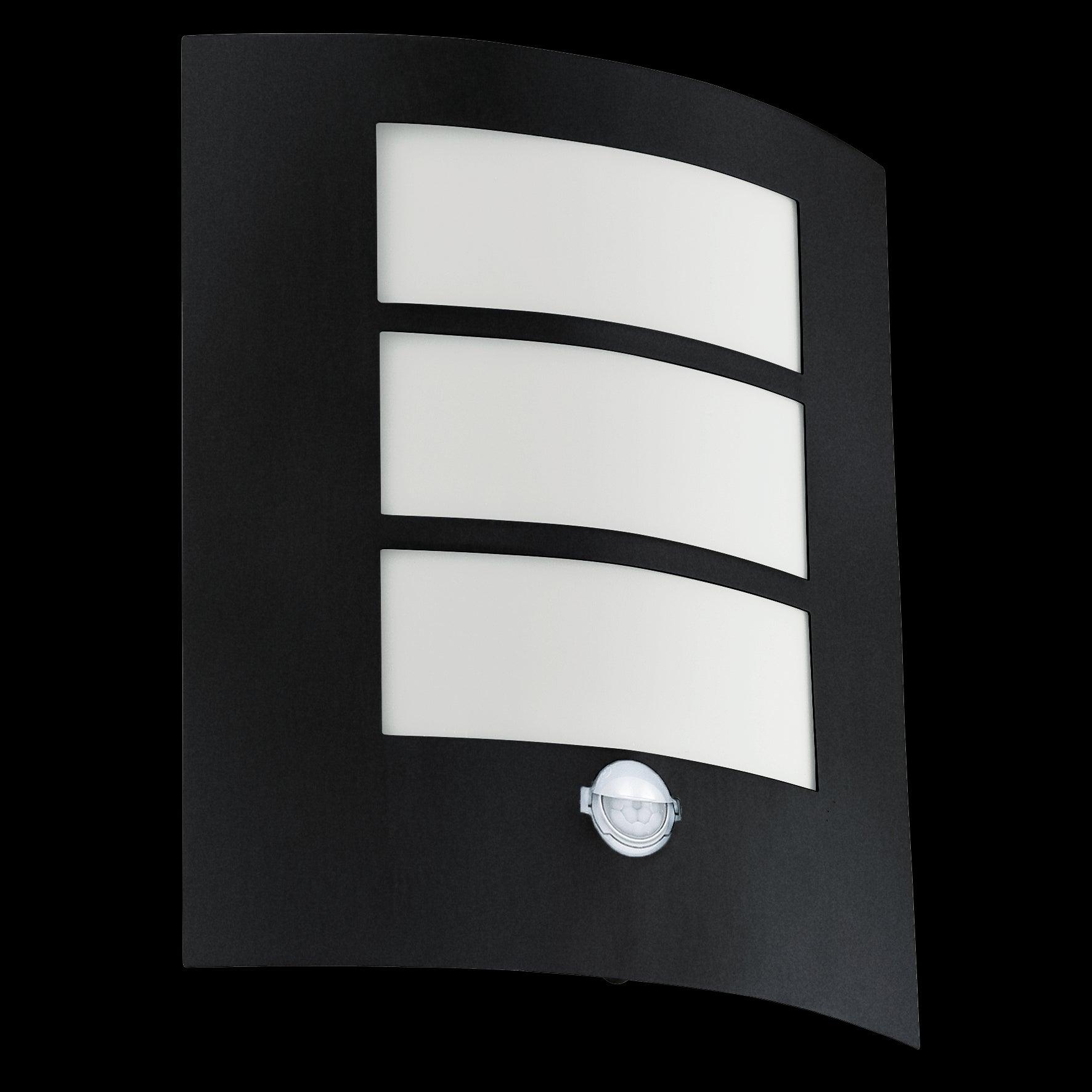 eglo city black curved outdoor pir wall light living room image