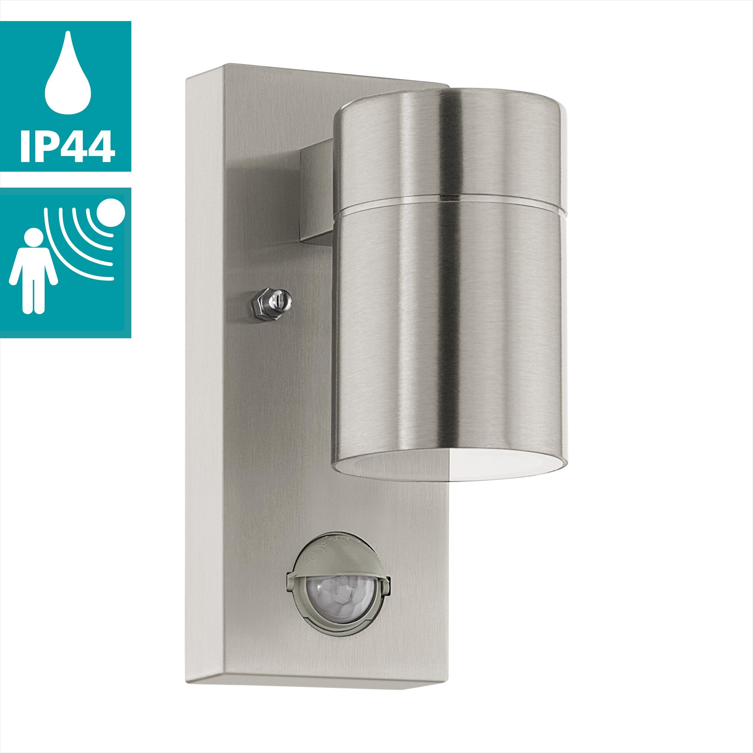eglo riga 5 ip44 stainless steel down outdoor wall light pir living room close up