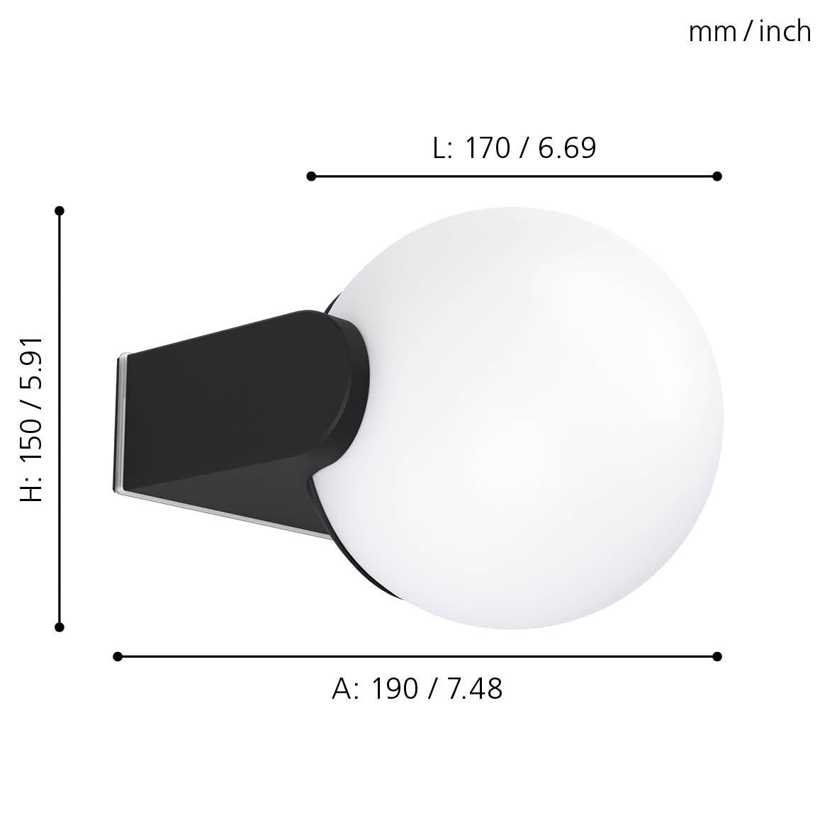 eglo rubio black ip44 outdoor wall light living room close up