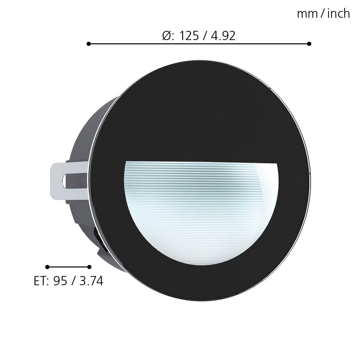 eglo aracena round black ip65 outdoor recessed wall light living room close up