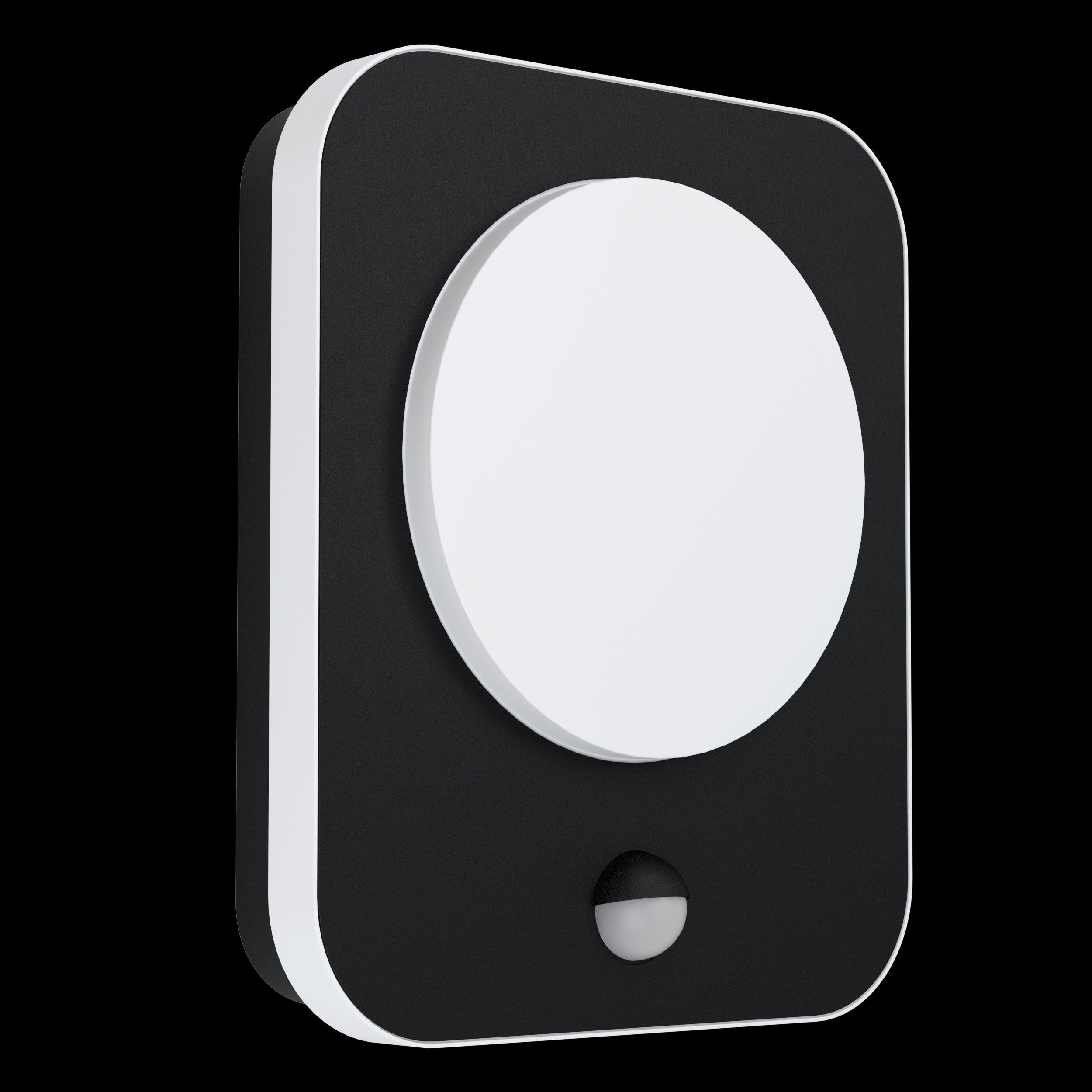 eglo madriz black led outdoor pir wall light ip44 living room close up