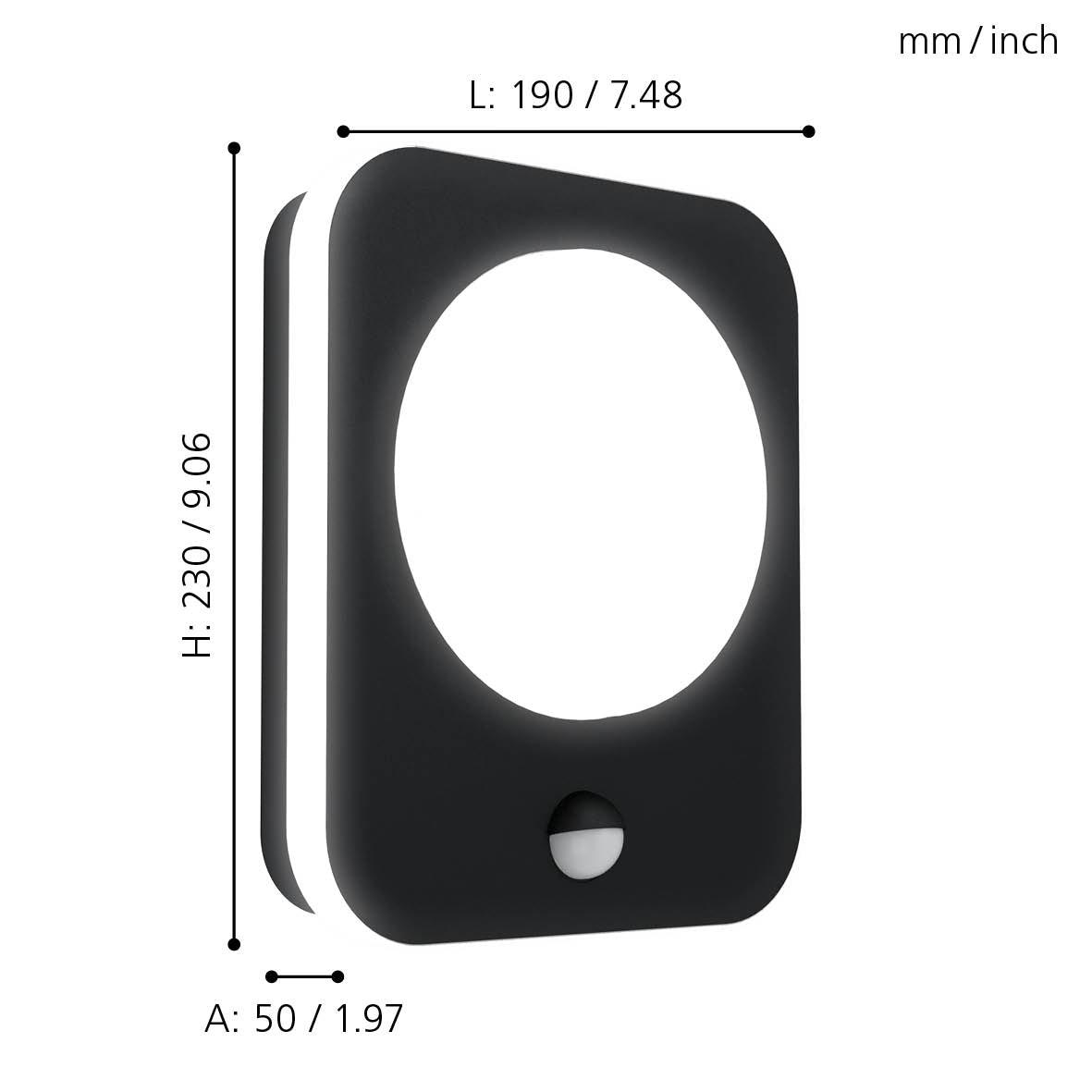 eglo madriz black led outdoor pir wall light ip44 kitchen lighting
