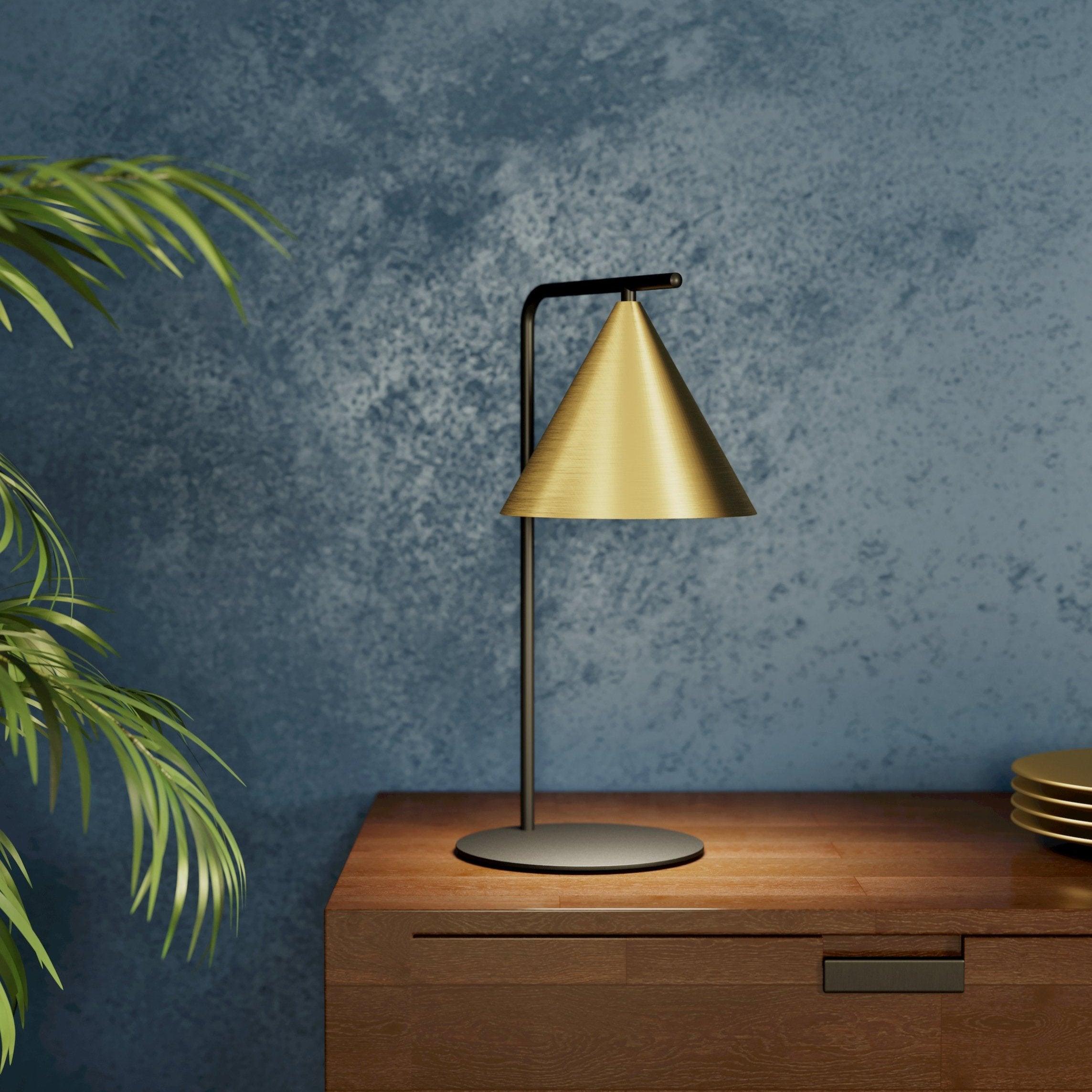 eglo narices black metal table lamp conical brass shade