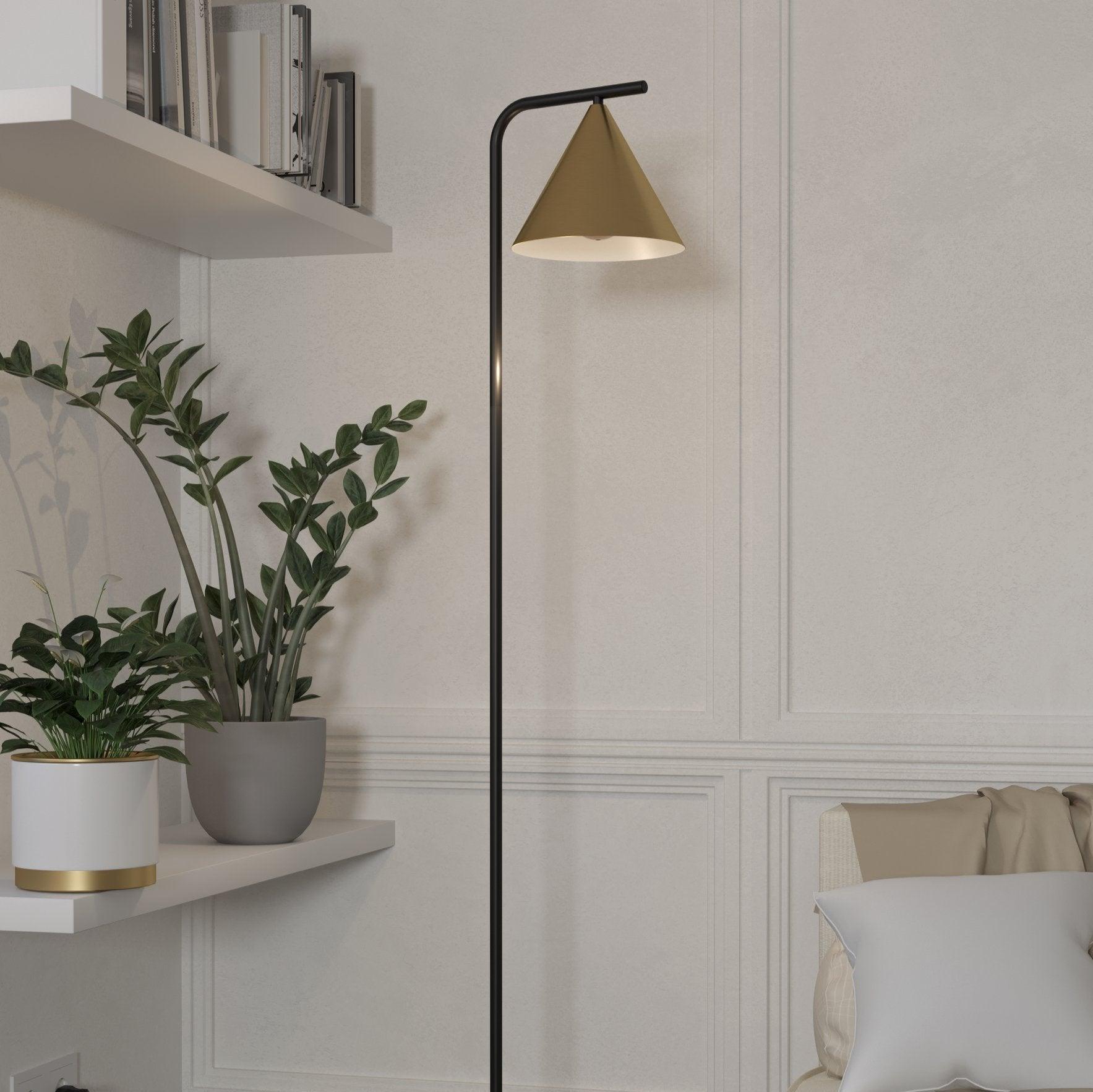 eglo narices black floor lamp with brass shade living room image