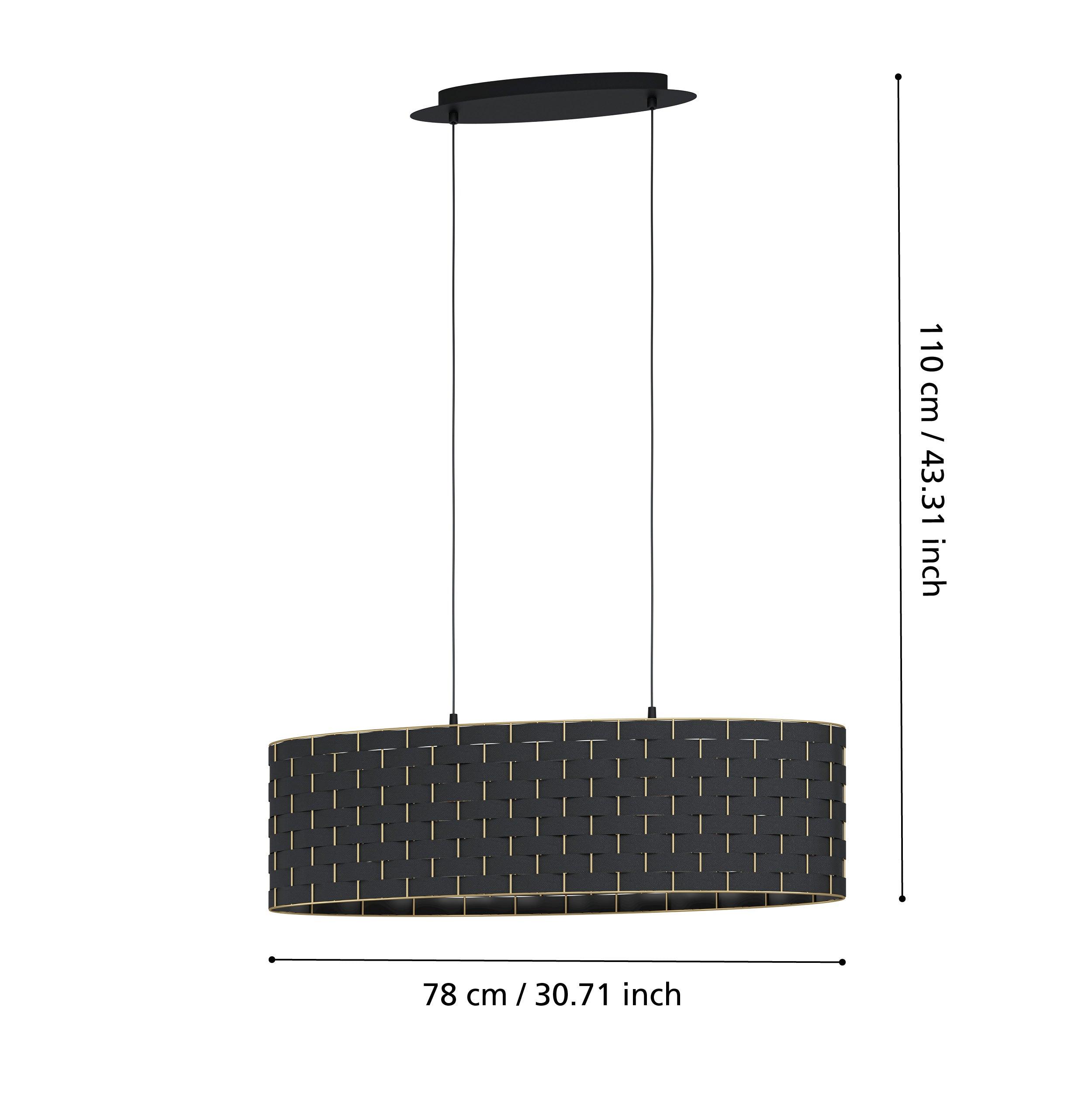 eglo marasales brass interwoven black fabric oval pendant living room close up