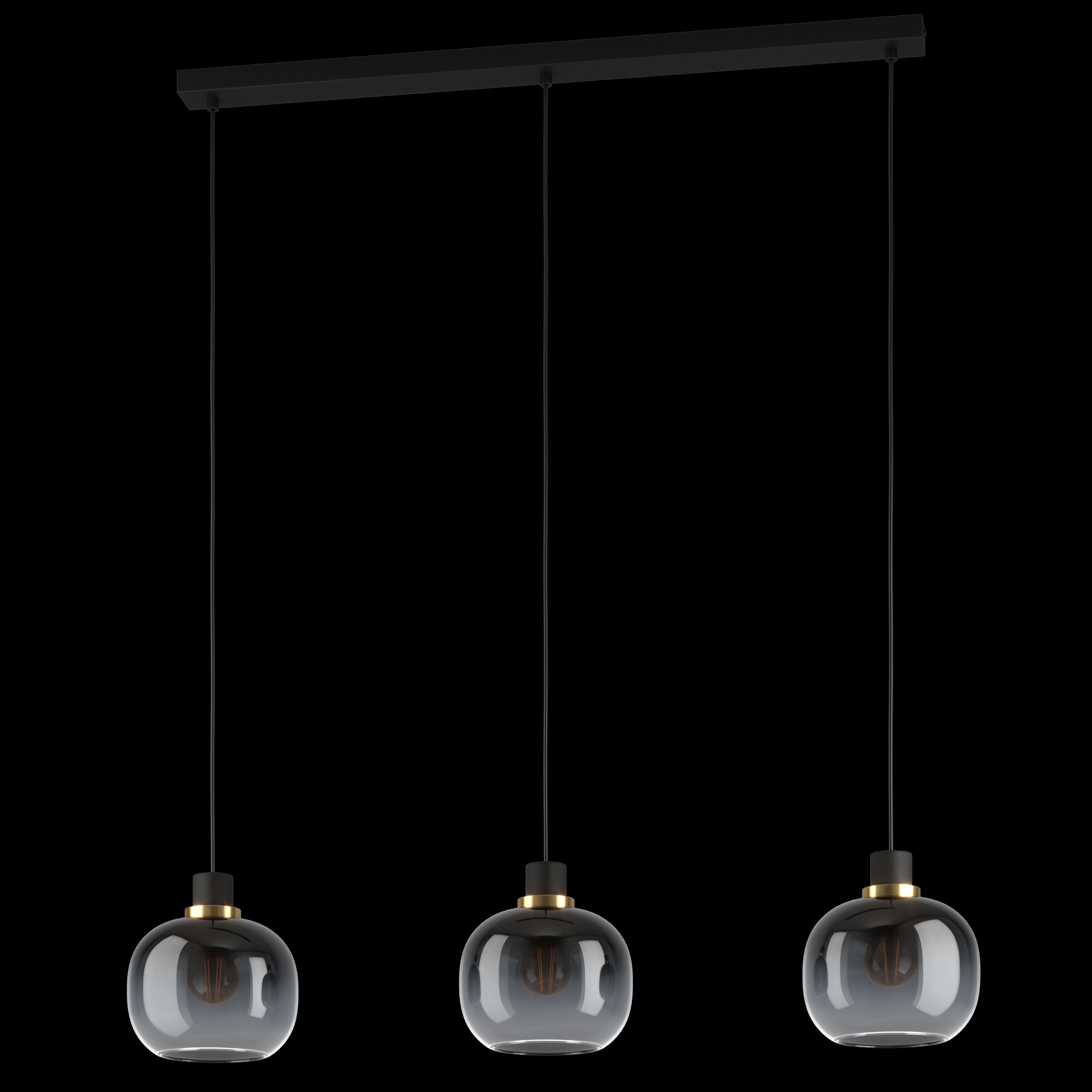 eglo oilella 3 light spherical black grey glass pendant living room close up