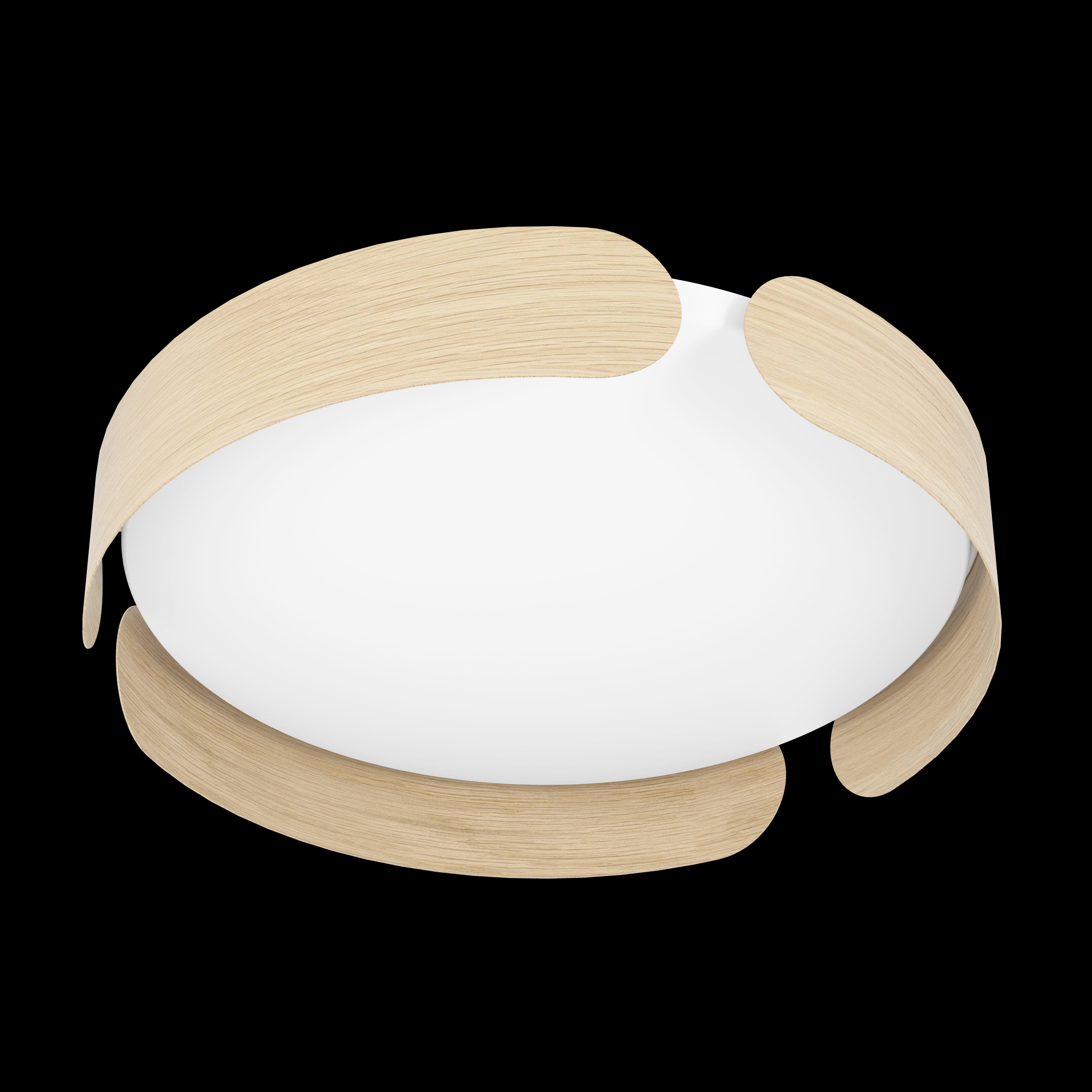 eglo valcasotto led round oak effect framed ceiling flush 37cm living room close up