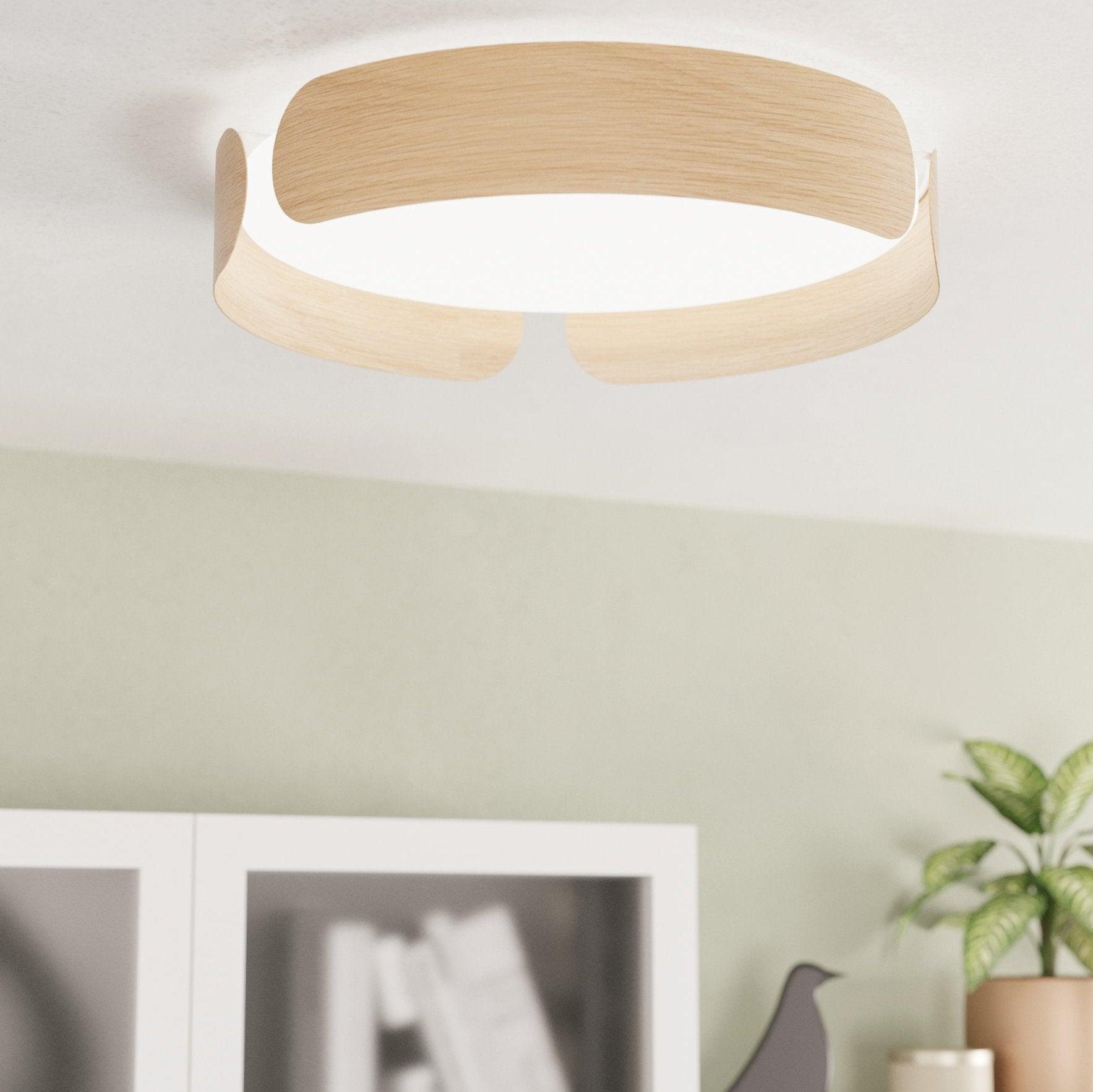 eglo valcasotto led round oak effect framed ceiling flush 37cm