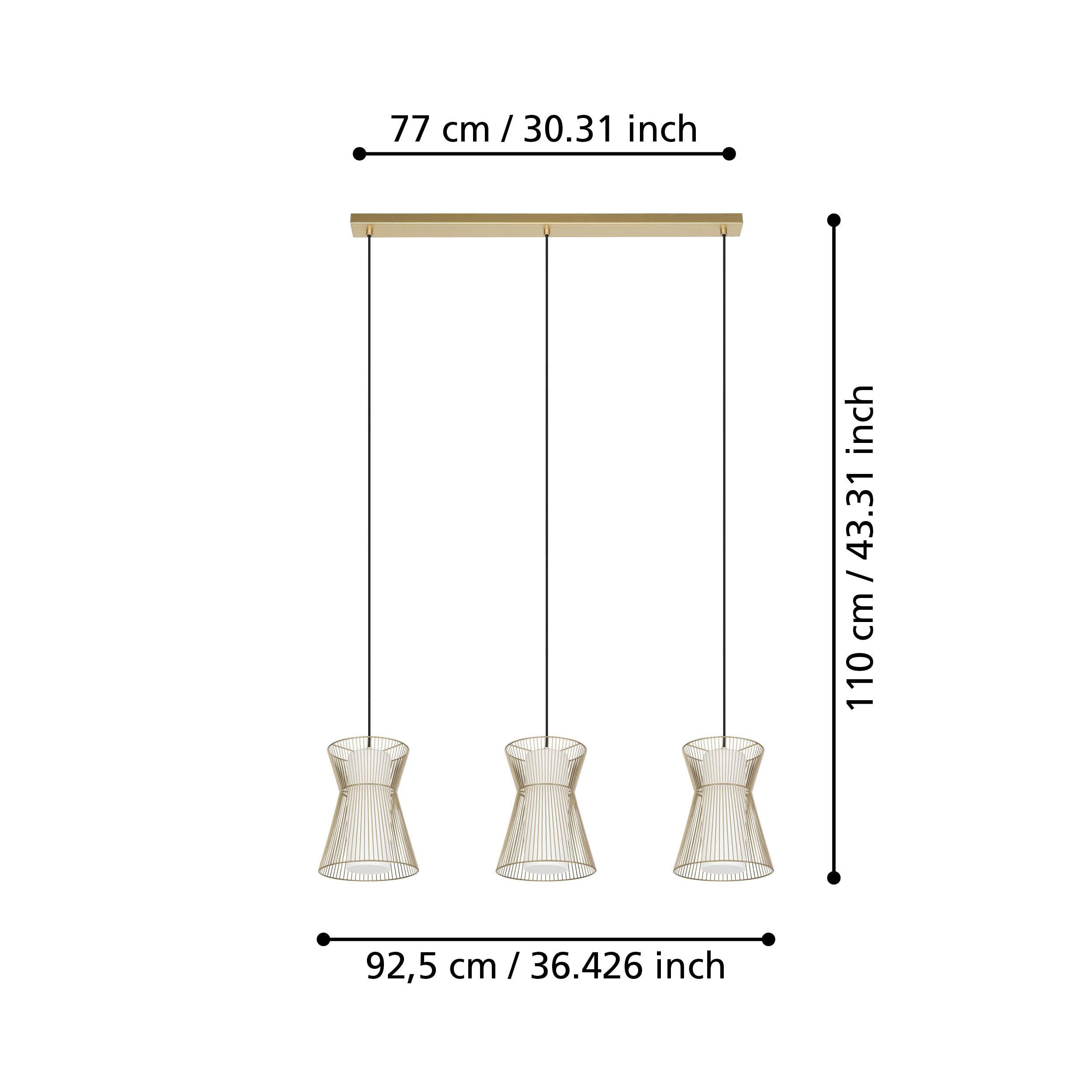 eglo maseta 3 light hourglass gold wire smoked glass pendant living room image