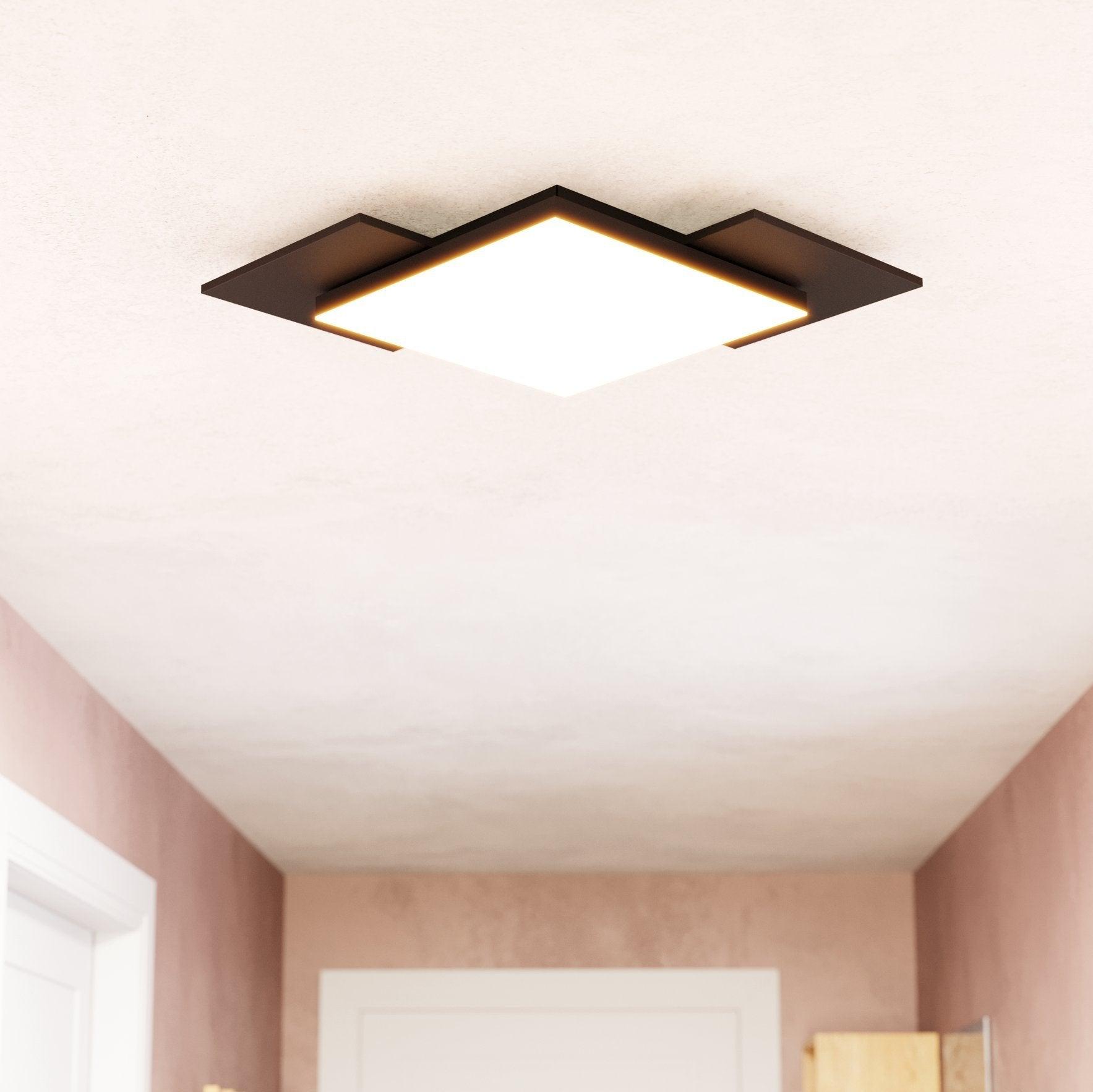 eglo tamuria led flush ceiling light with reversible panels black wood living room image