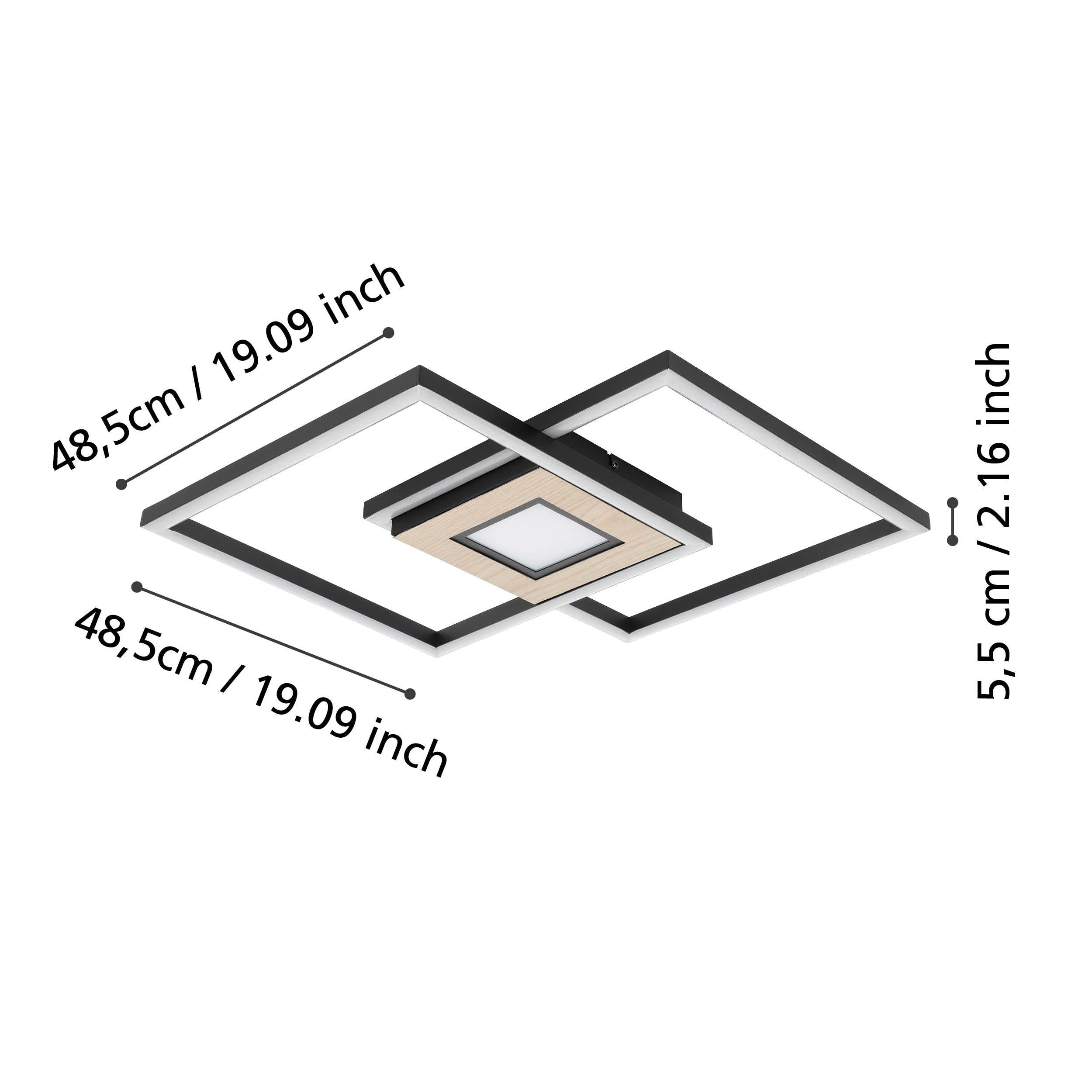 eglo marinello two square black wood effect led flush ceiling light kitchen lighting