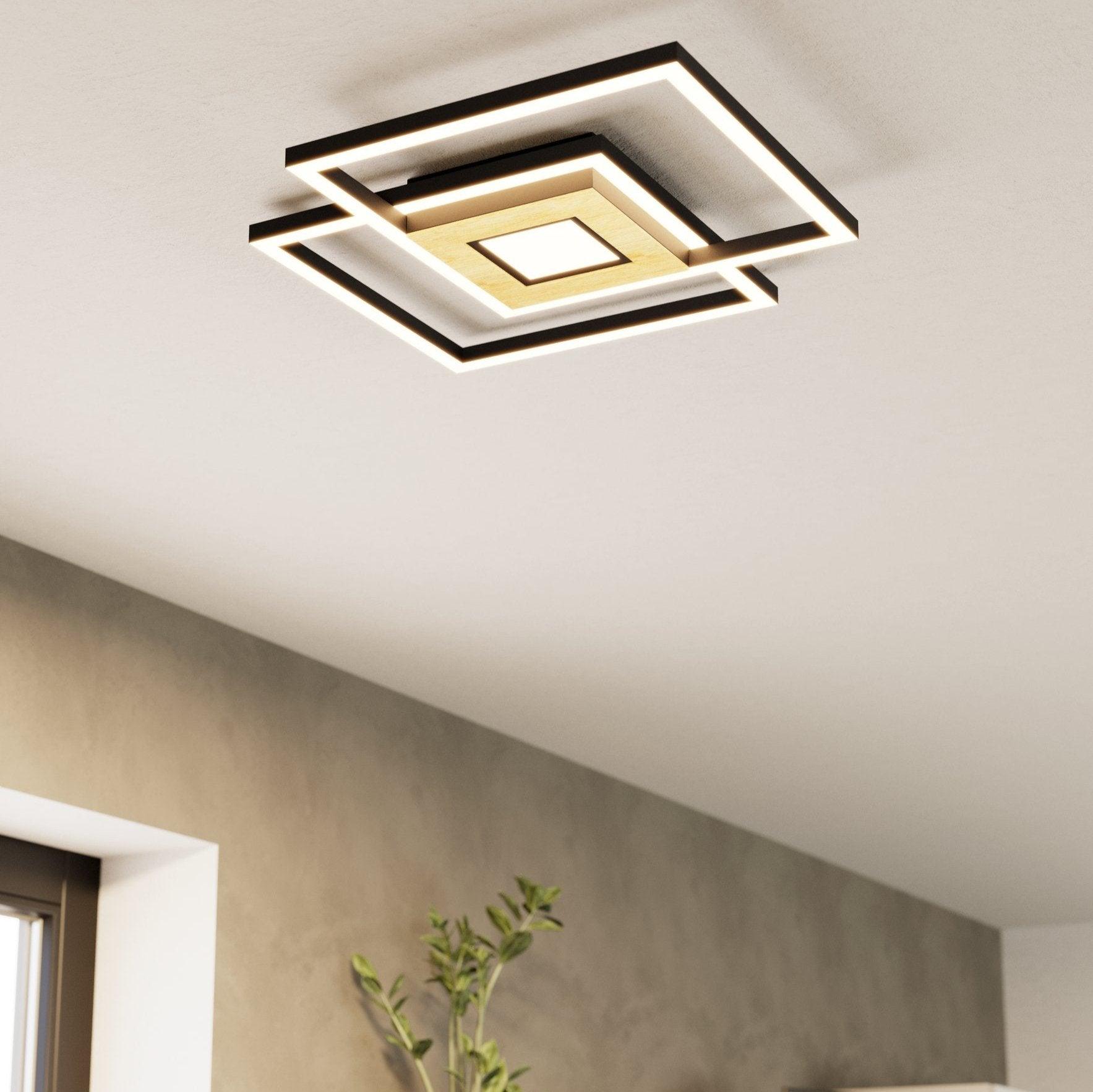 eglo marinello two square black wood effect led flush ceiling light