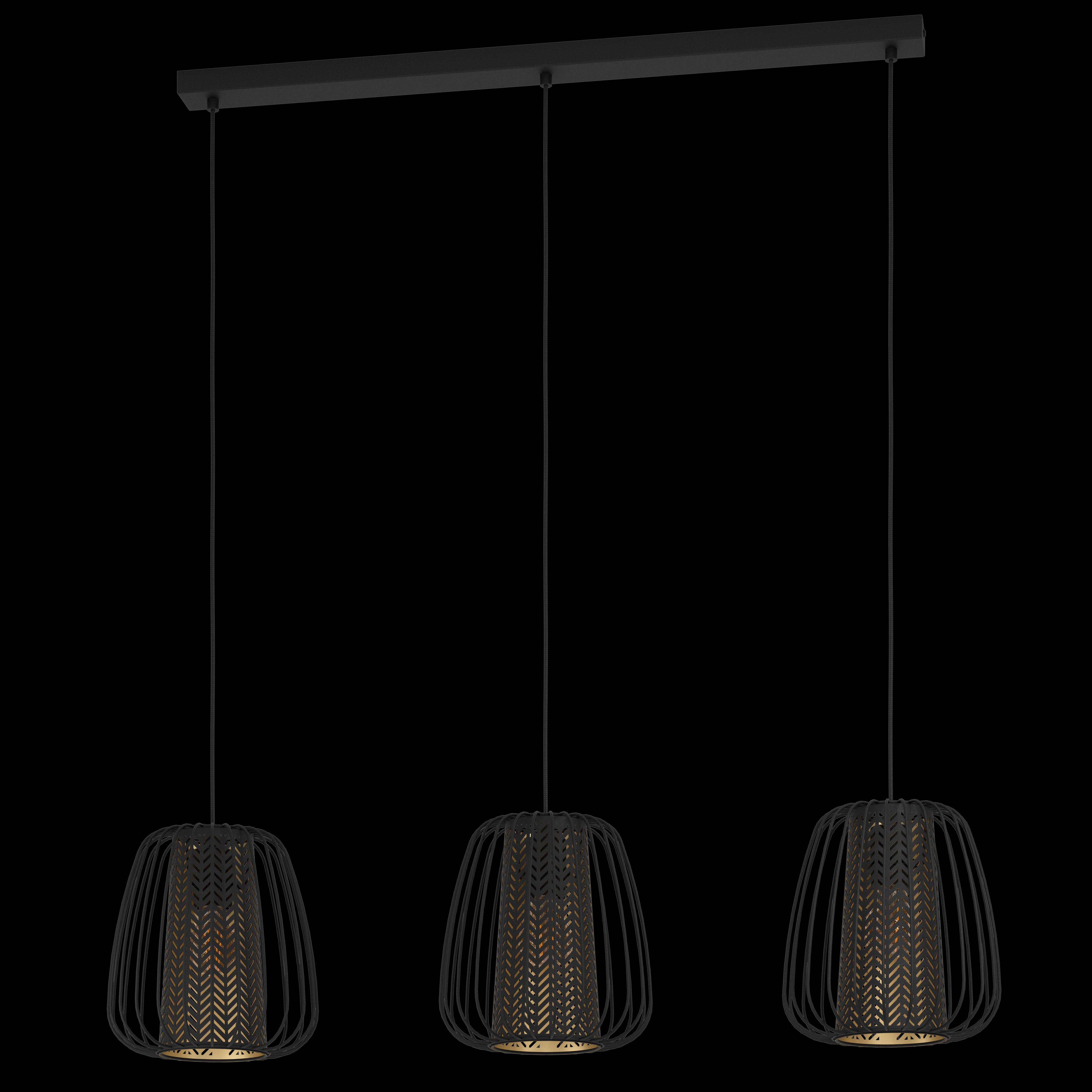 eglo curasao 3 light black wire fabric ceiling pendant living room image