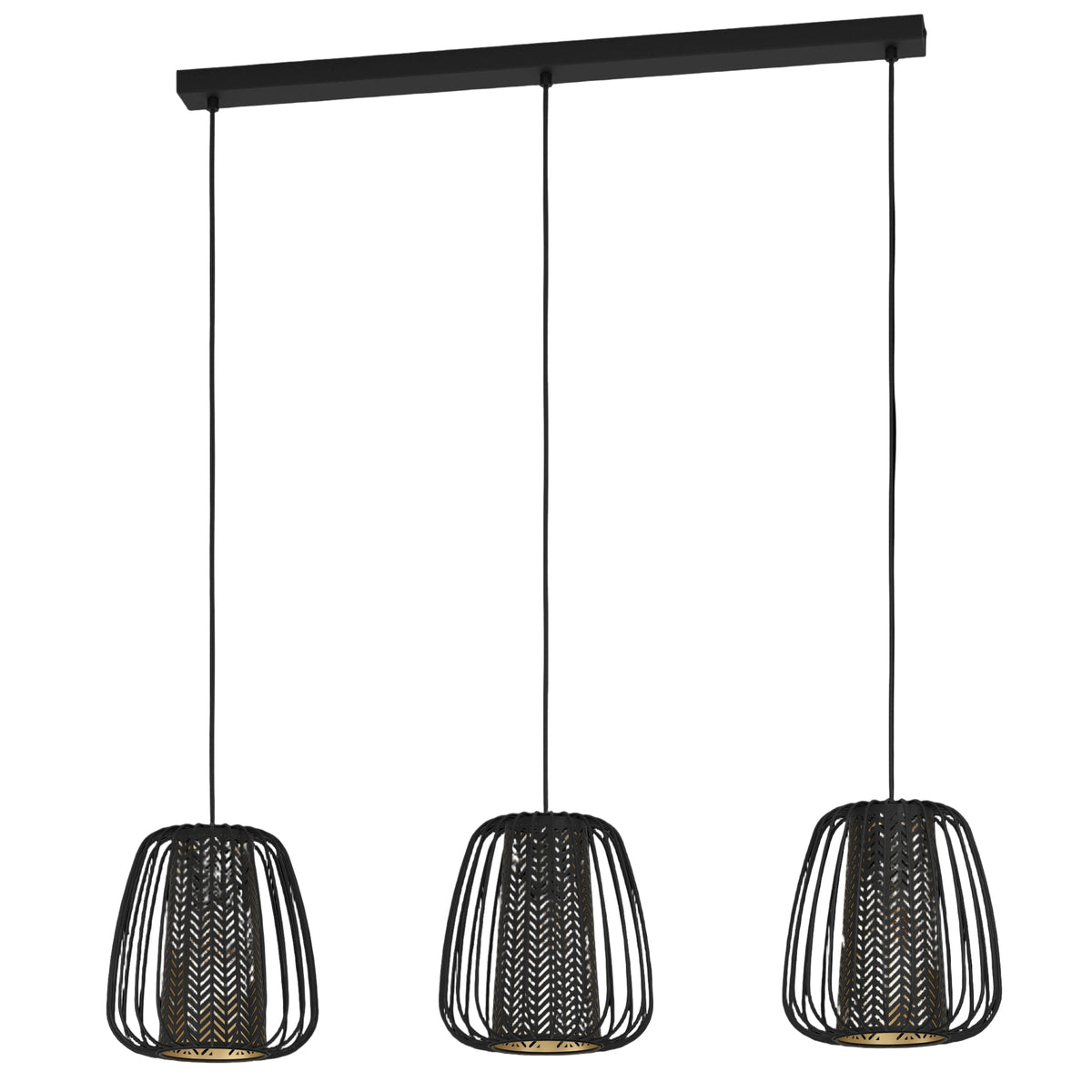 eglo curasao 3 light black wire fabric ceiling pendant living room image