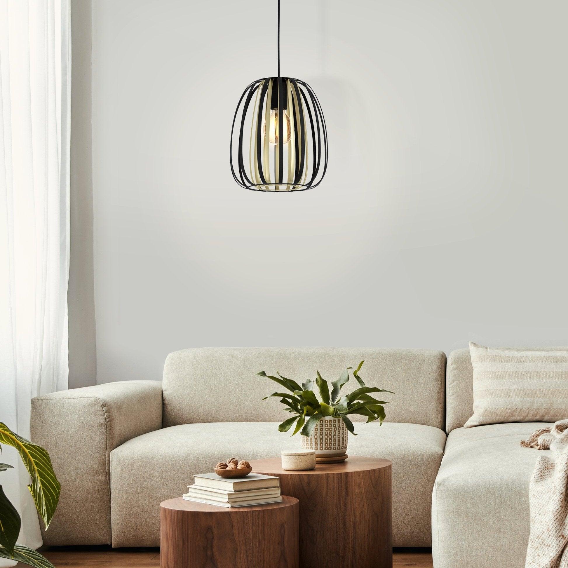 eglo encinitos brass black metal strips ceiling pendant living room image