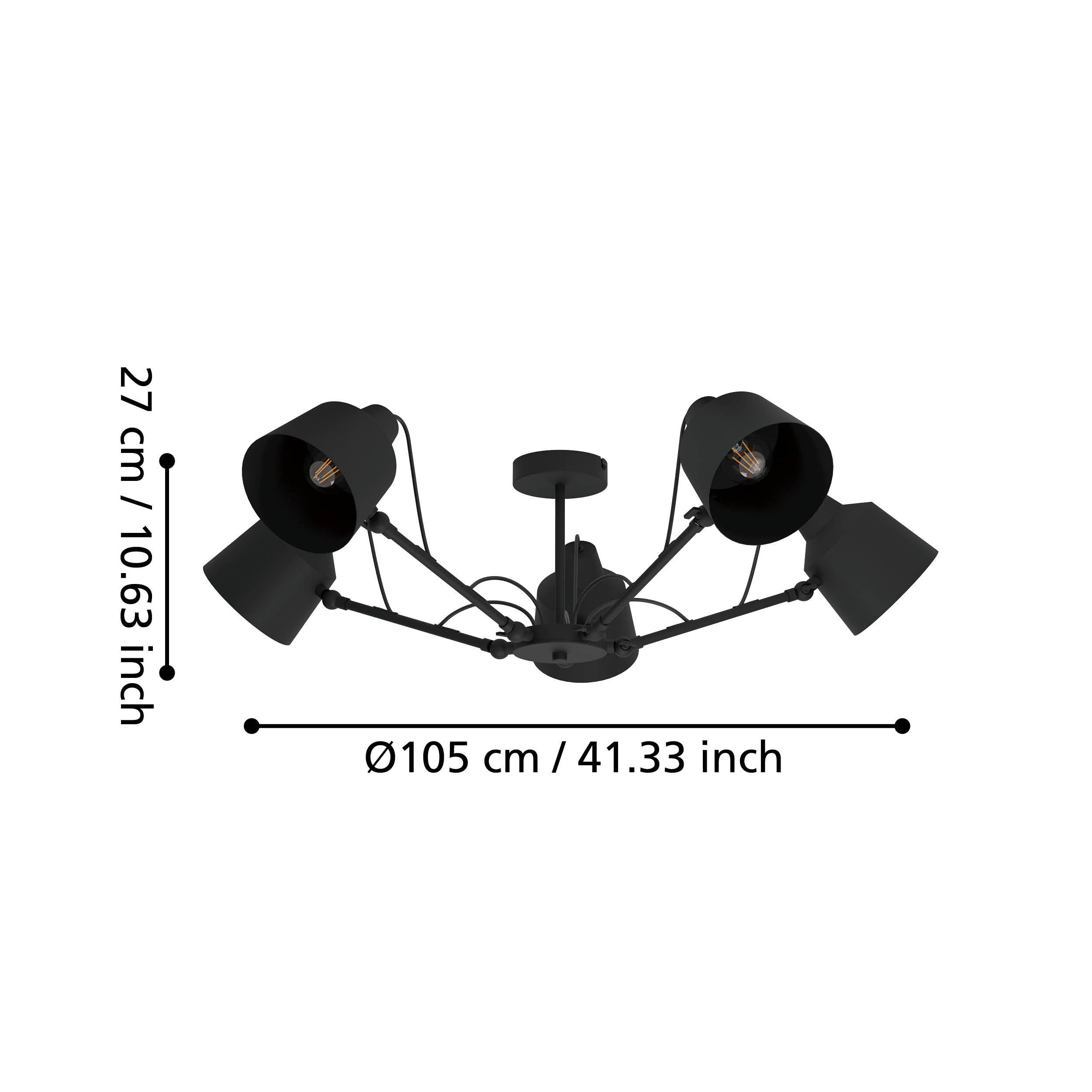 eglo basurtu 5 arm adjustable black spotlight semi flush light living room close up