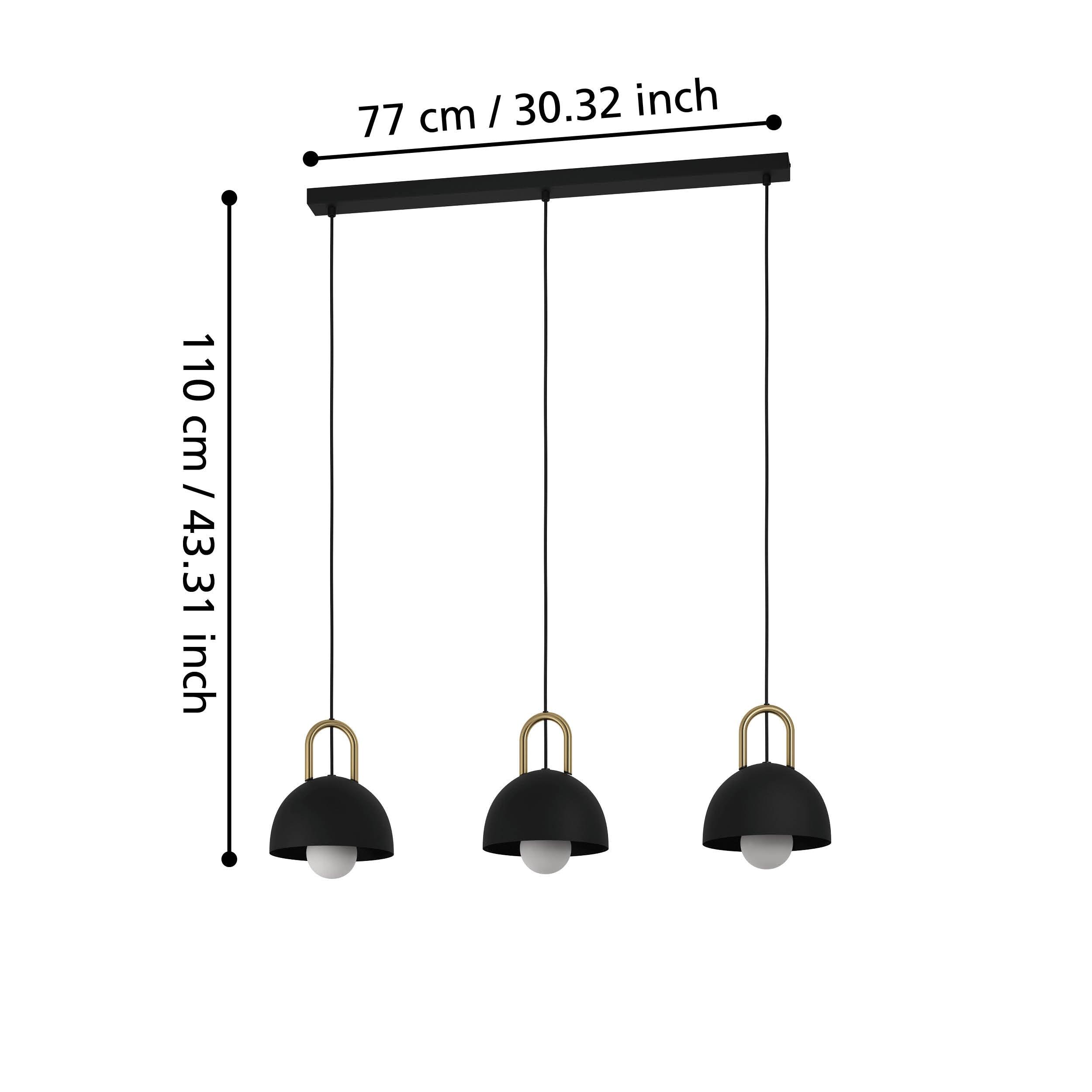eglo calmanera 3 light black brass round pendant living room close up
