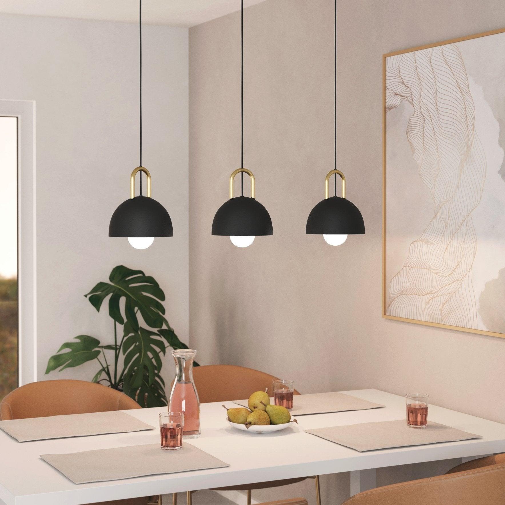 eglo calmanera 3 light black brass round pendant
