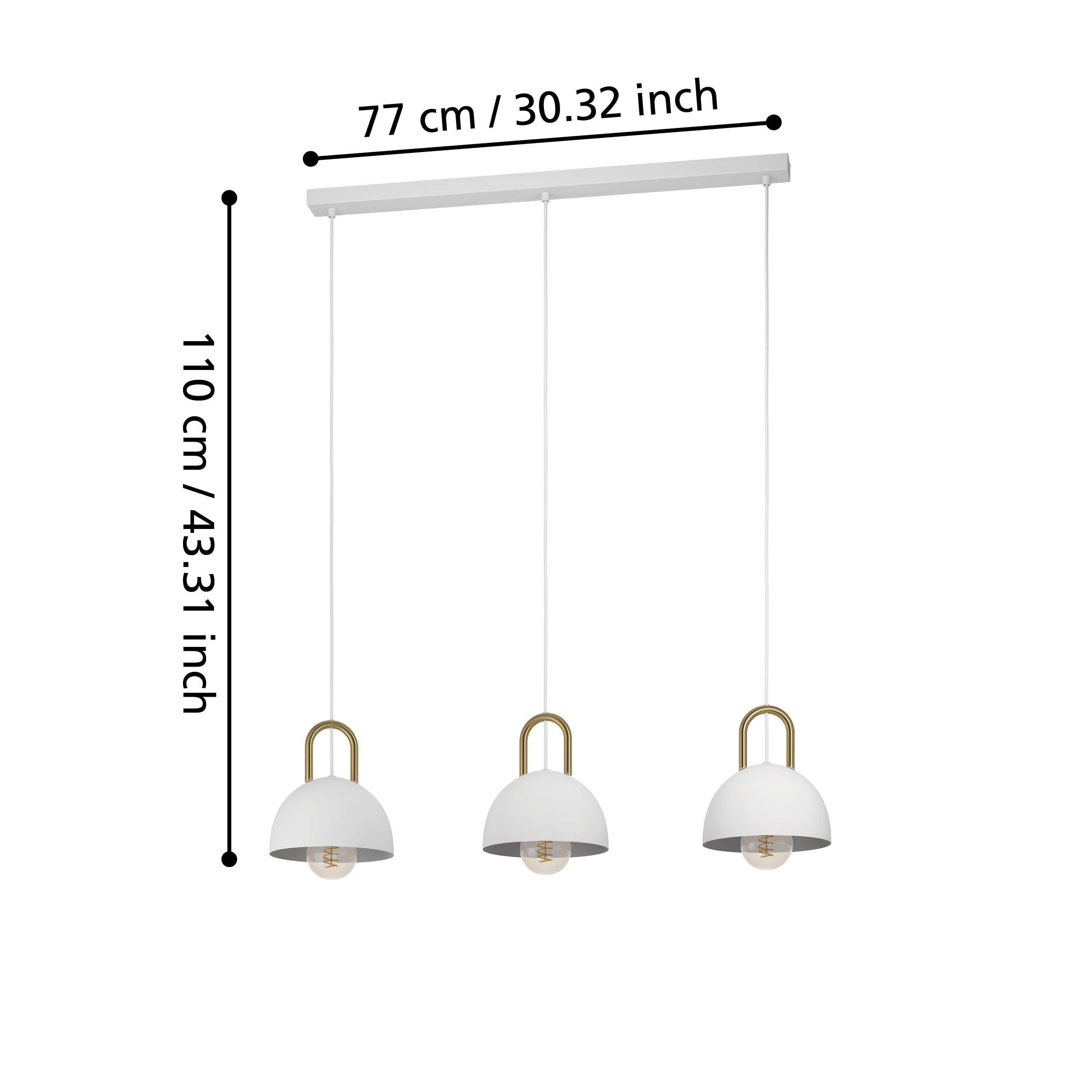 eglo calmanera 3 light white brass round pendant kitchen lighting