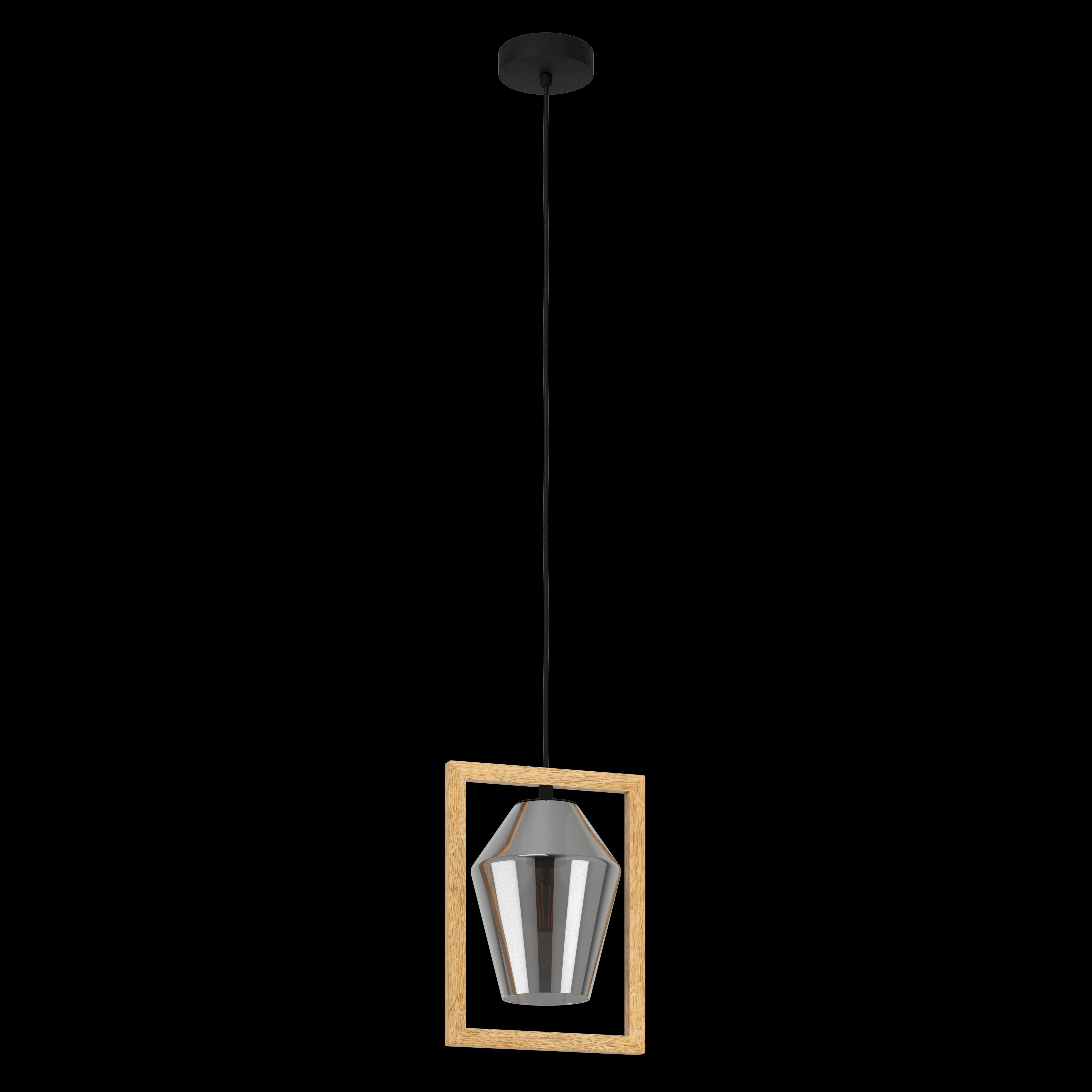eglo viglioni smoked black glass wood framed pendant living room image