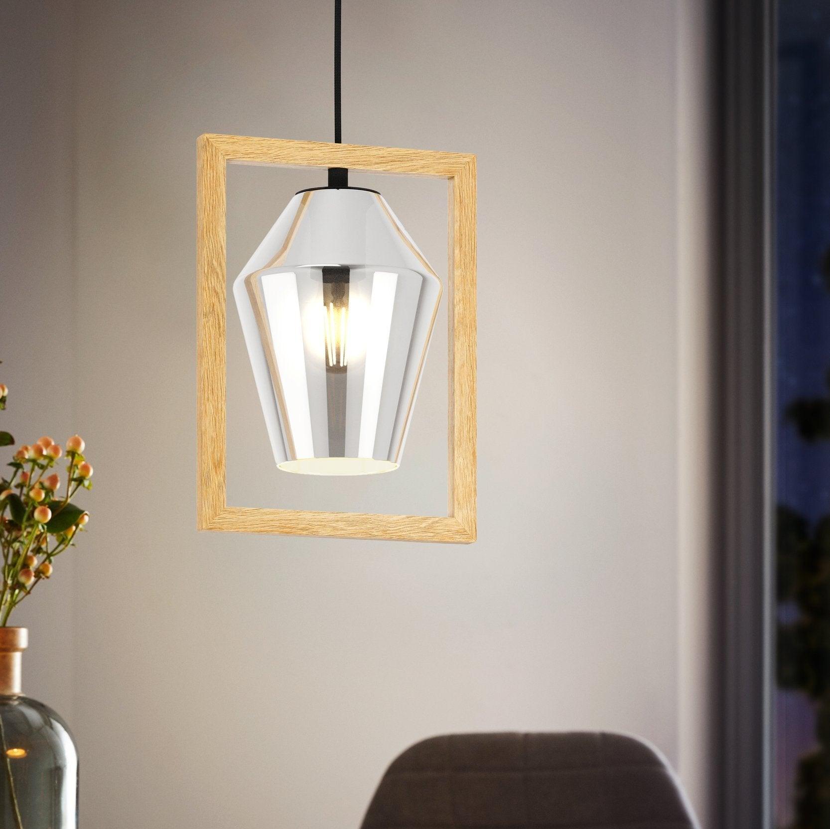 eglo viglioni smoked black glass wood framed pendant