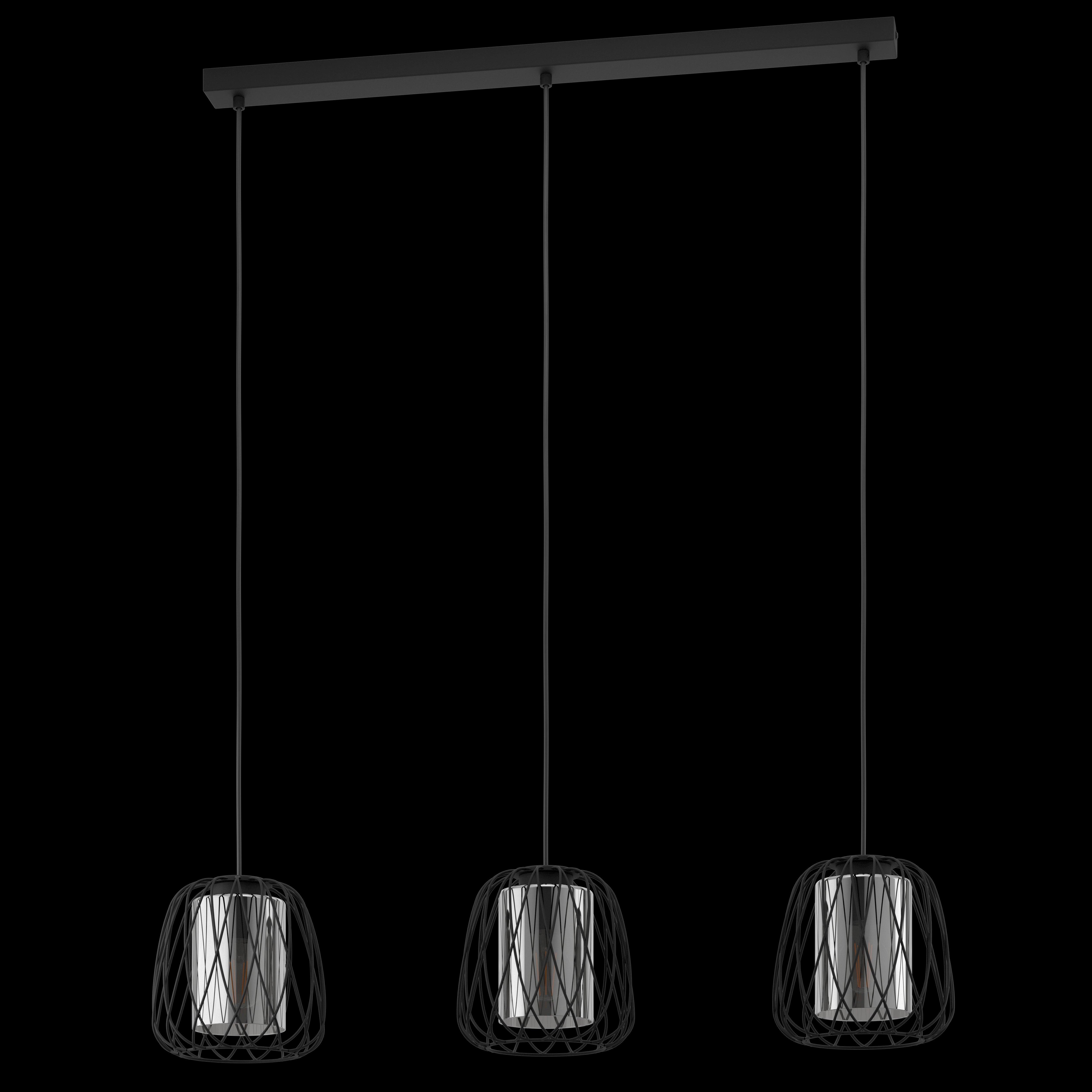 eglo floresta 3 light black wire smoked glass pendant living room image