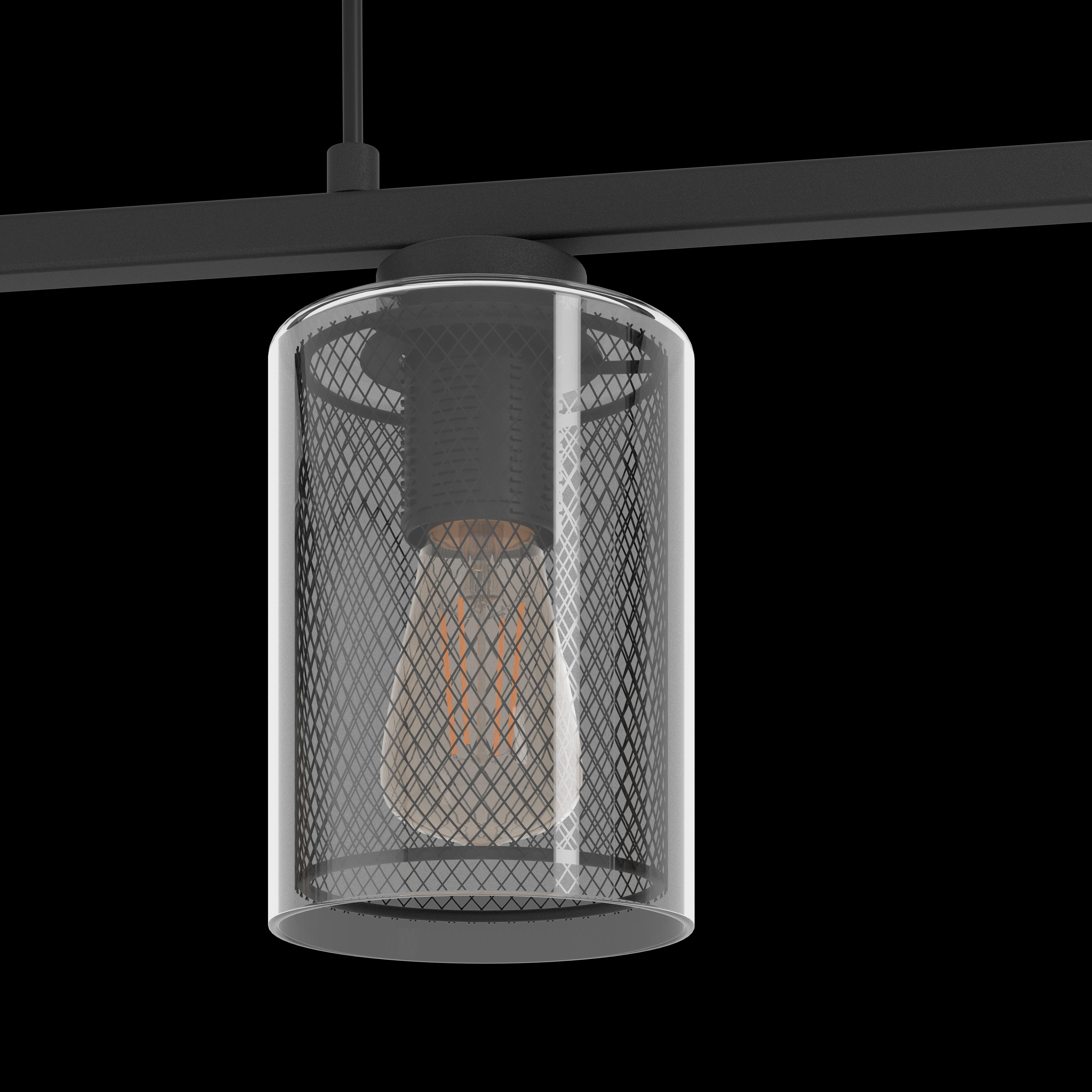 eglo zocabon 4 light black metal glass ceiling pendant living room close up